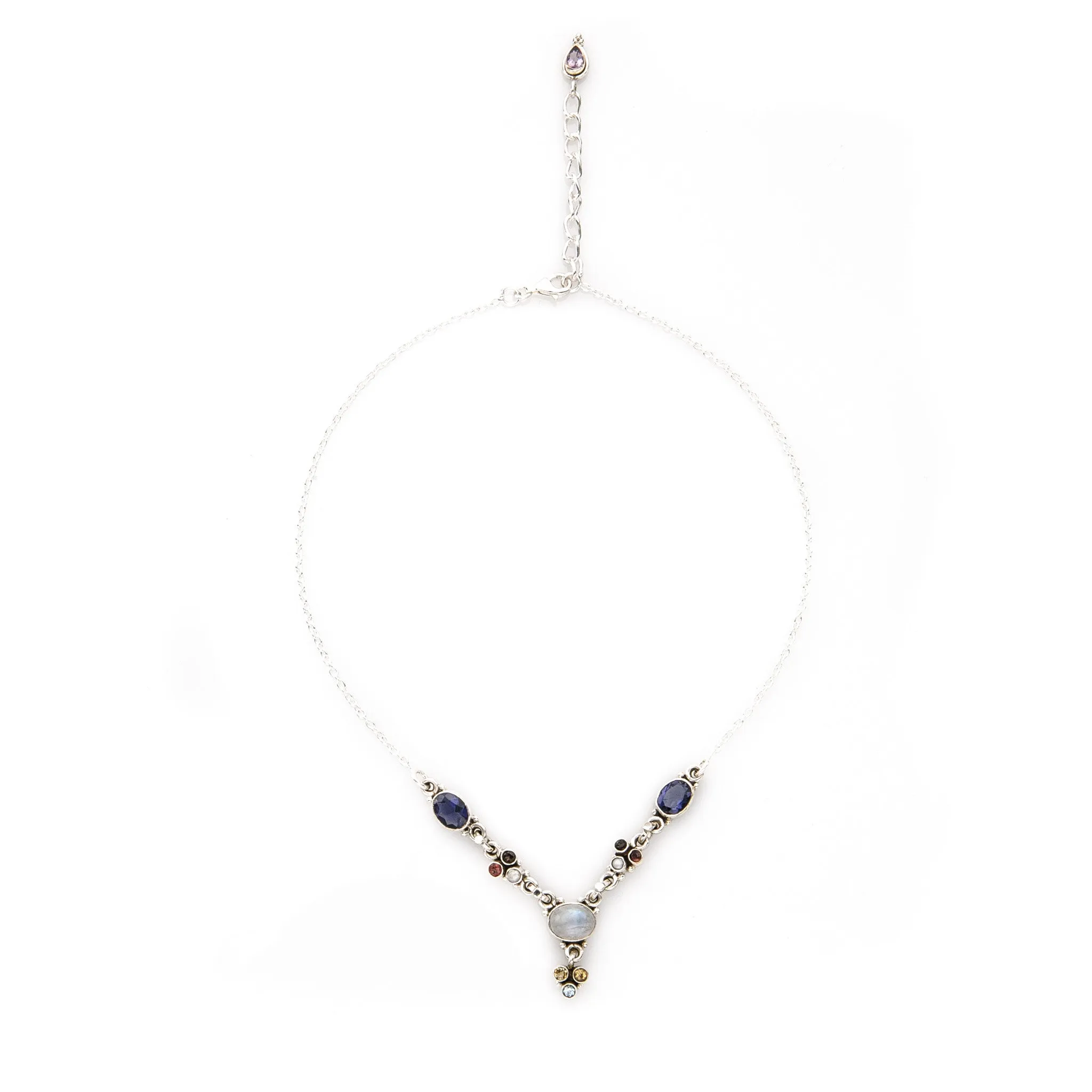 Multi Gemstone Glamorous Sterling Silver Necklace