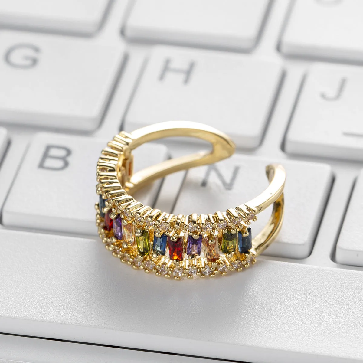 Multicolor Crystal & Cubic Zirconia 18K Gold-Plated Open Ring
