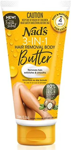 Nad's 3n1 Hair Removal Butter, Gentle & Soothing Hair Removal Cream For Women, Sensitive Depilatory Cream For Body & Legs, Suitable for all skin types (21103), 5.1 Fl Oz (Pack of 1)