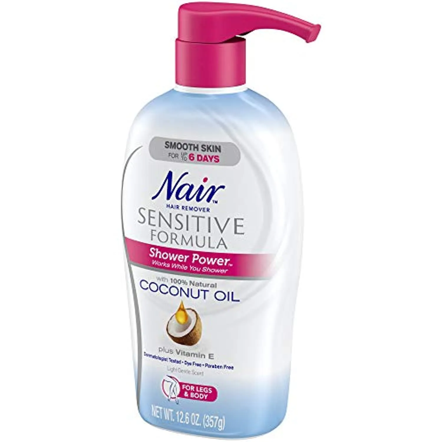 Nair Hair Remover Sensitive Formula Shower Power with Coconut Oil and Vitamin E, Light, Gentle Scent, 12.59 Oz (Packaging May Vary)