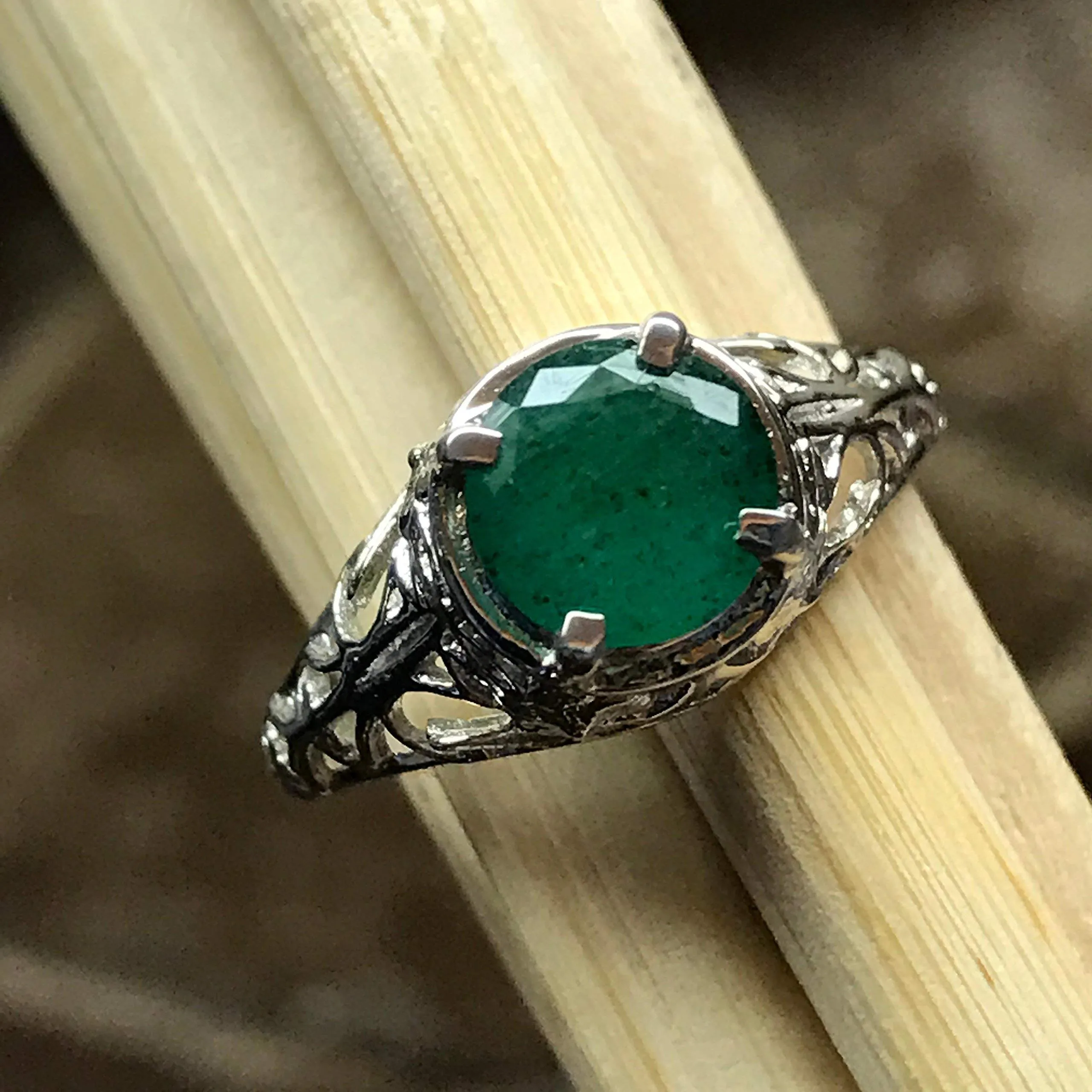 Natural 1ct Green Emerald 925 Solid Sterling Silver Unisex Engagement Ring Size 5, 6, 7, 8, 9
