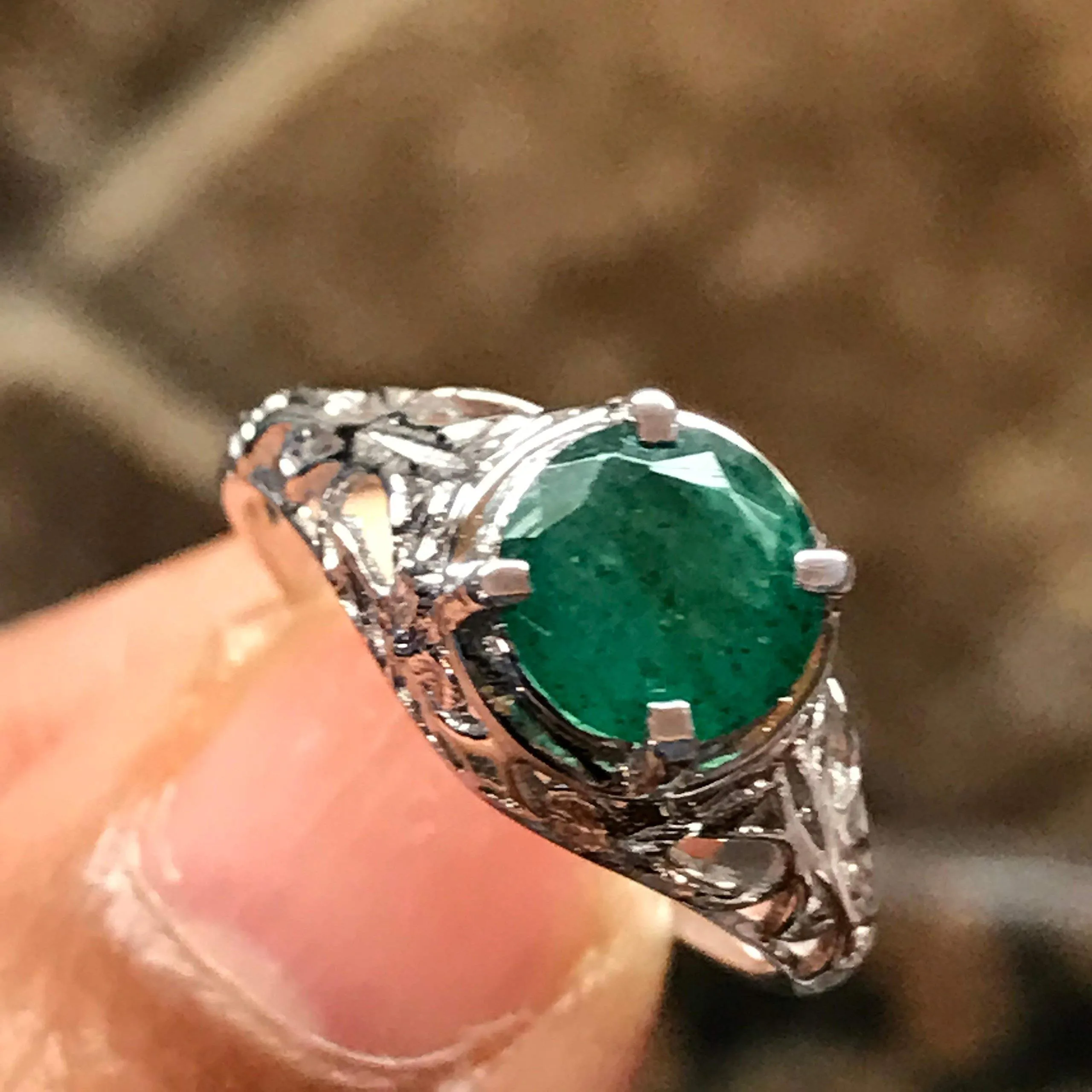 Natural 1ct Green Emerald 925 Solid Sterling Silver Unisex Engagement Ring Size 5, 6, 7, 8, 9