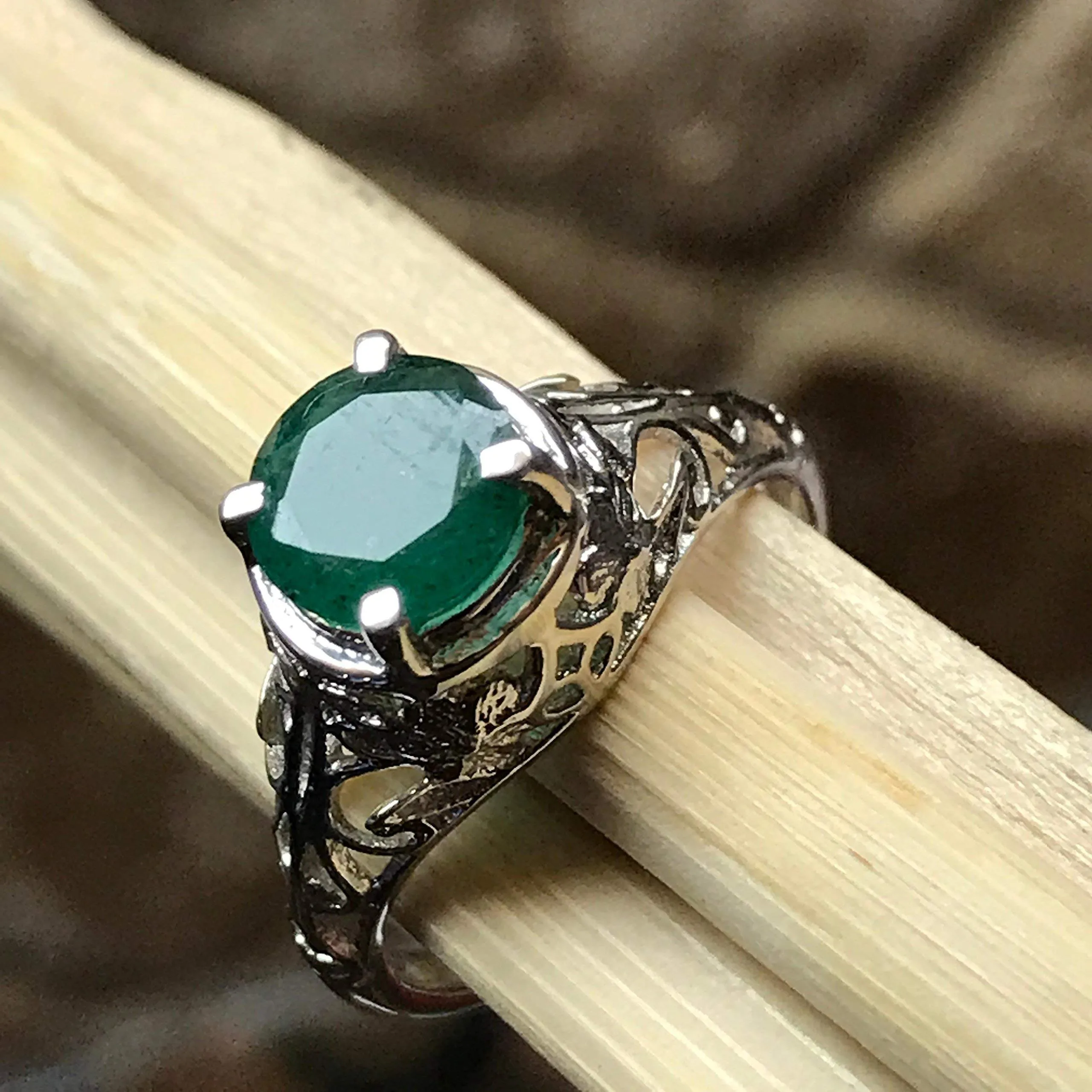 Natural 1ct Green Emerald 925 Solid Sterling Silver Unisex Engagement Ring Size 5, 6, 7, 8, 9