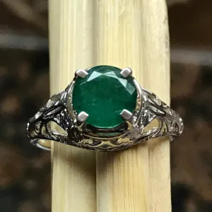 Natural 1ct Green Emerald 925 Solid Sterling Silver Unisex Engagement Ring Size 5, 6, 7, 8, 9