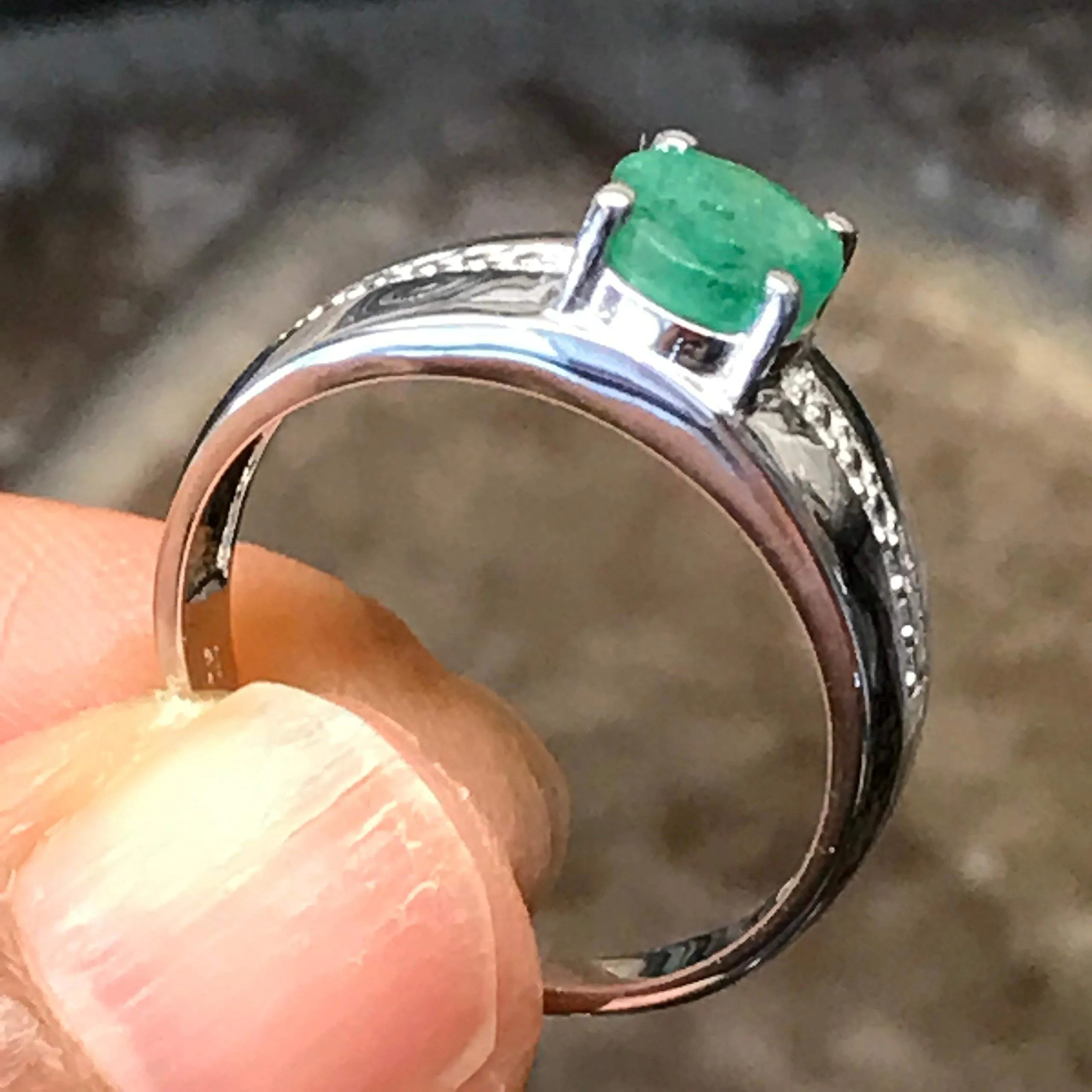 Natural 1ct Green Emerald 925 Solid Sterling Silver Unisex Engagement Ring Size 6, 9