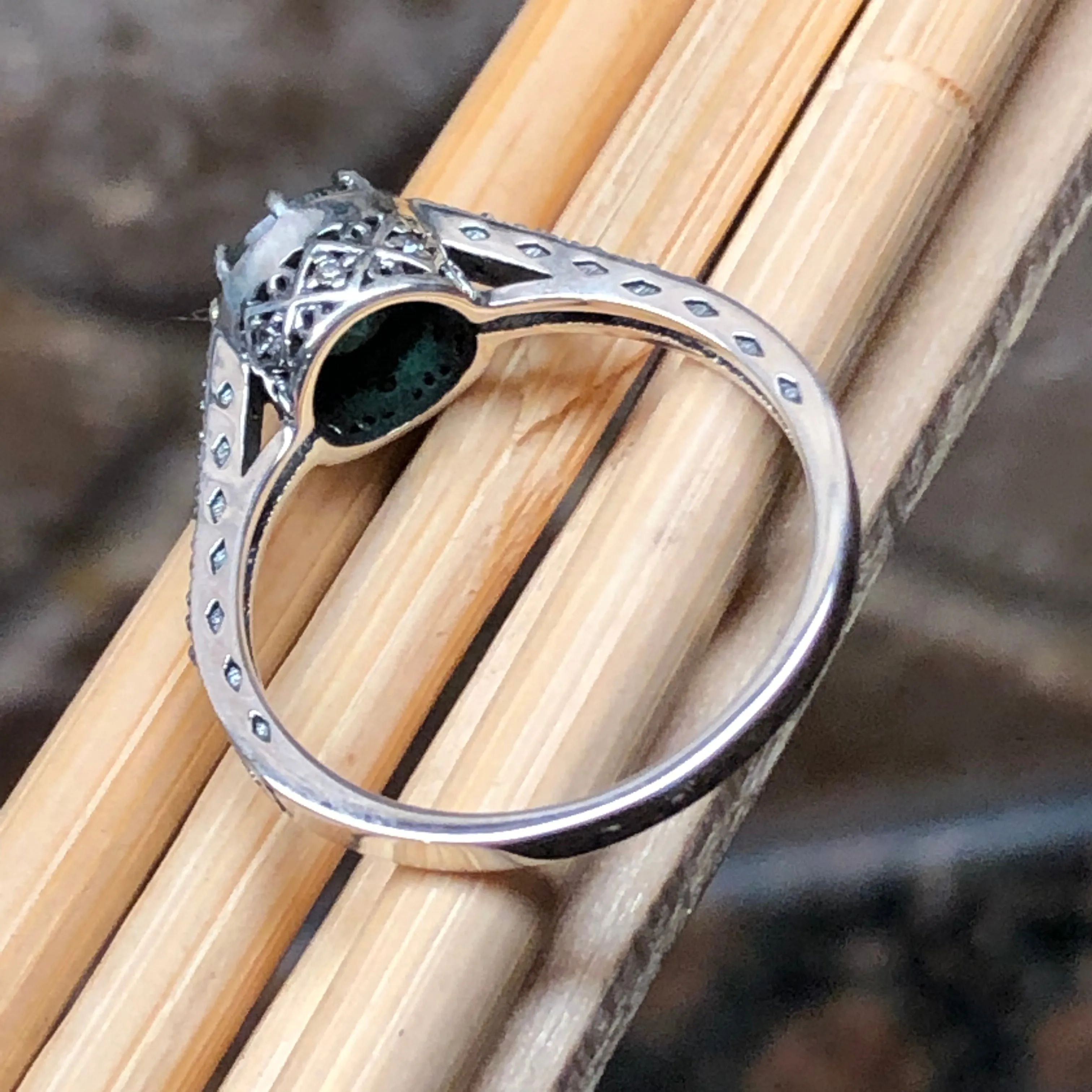 Natural 1ct Green Emerald 925 Sterling Silver Engagement Ring Size 6, 7, 8, 9