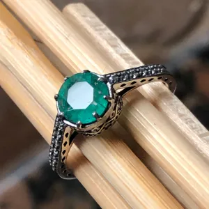 Natural 1ct Green Emerald 925 Sterling Silver Engagement Ring Size 6, 7, 8, 9