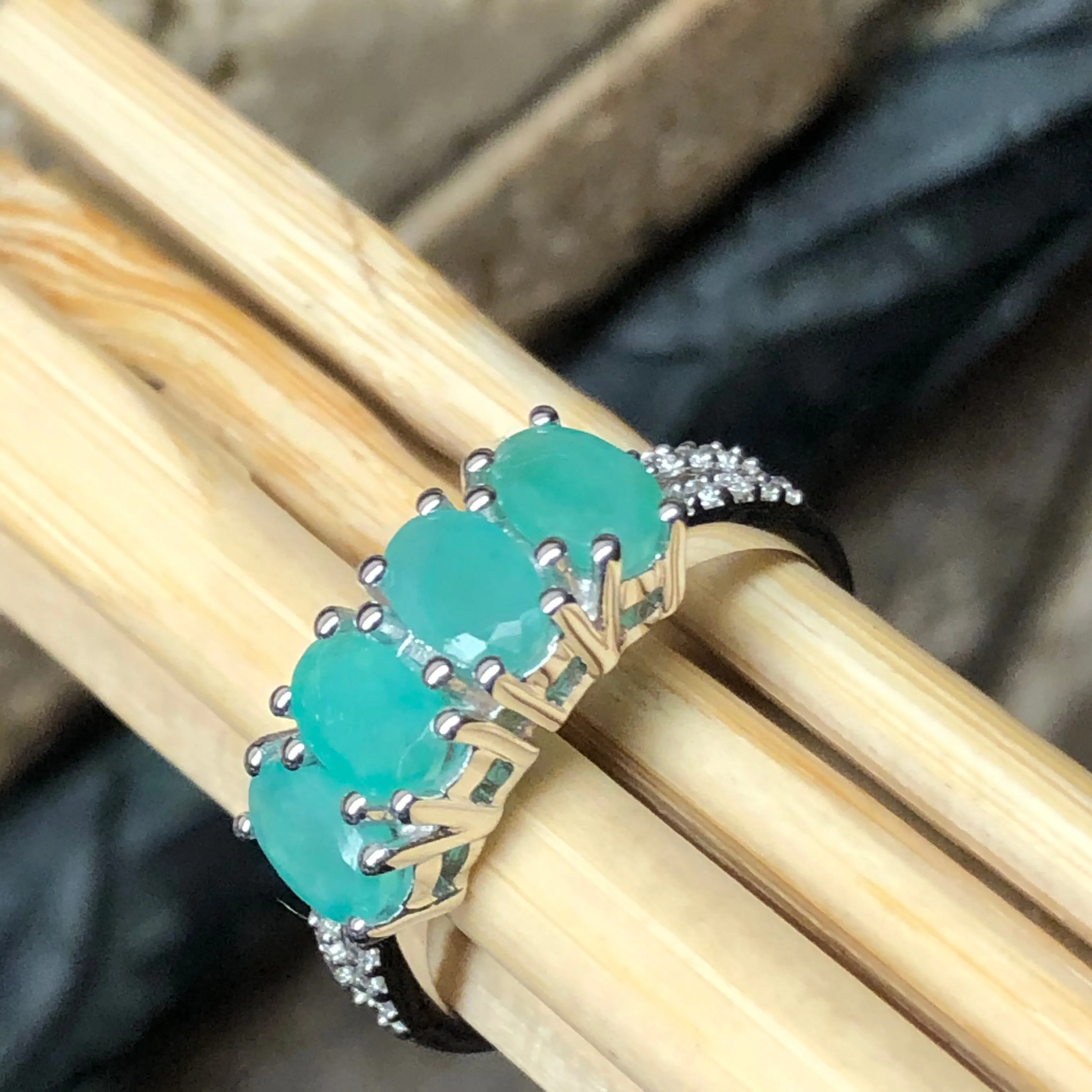 Natural 2.5ct Green Emerald 925 Solid Sterling Silver Wedding Ring Size 6, 7, 8, 9