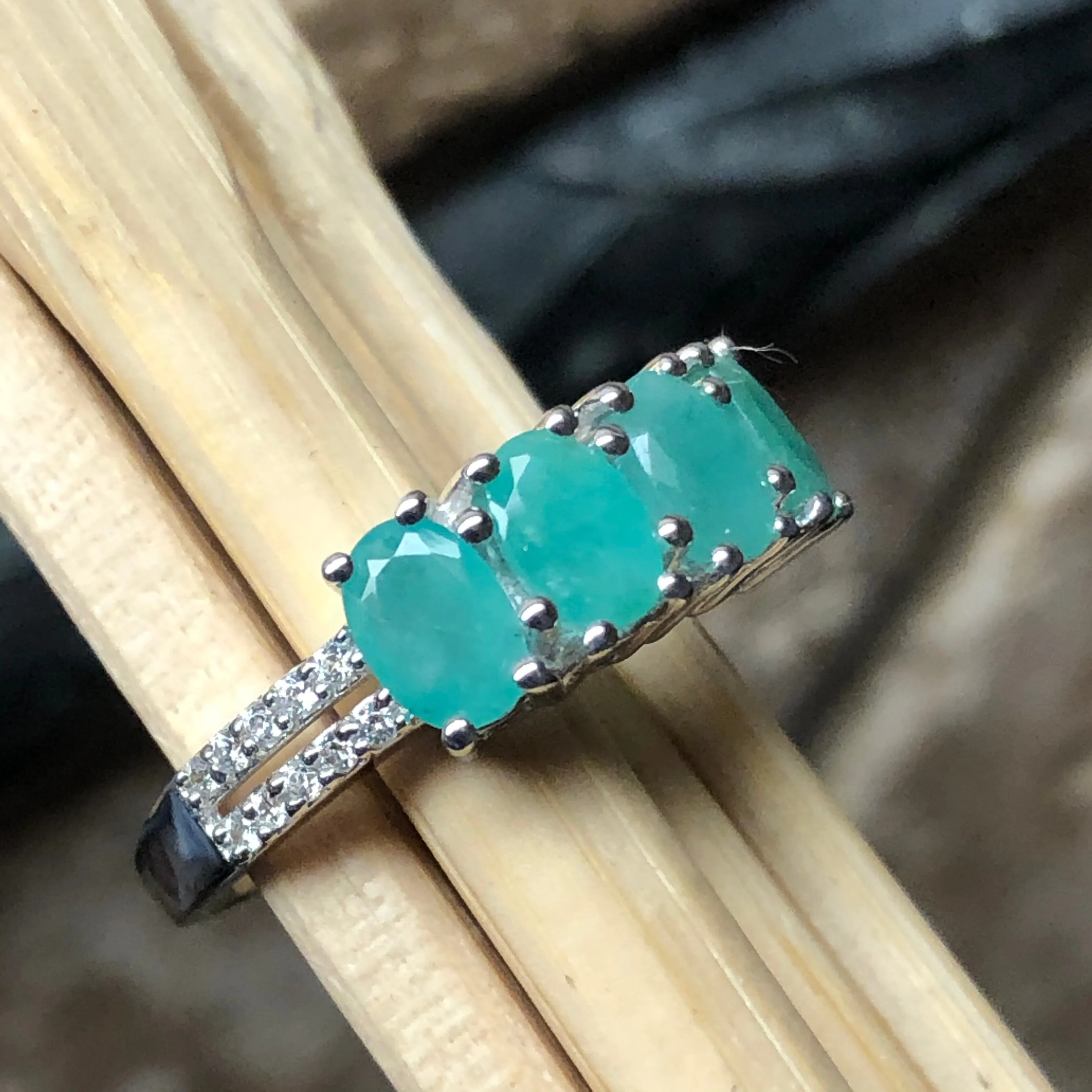 Natural 2.5ct Green Emerald 925 Solid Sterling Silver Wedding Ring Size 6, 7, 8, 9
