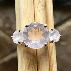 Natural 2.5ct Pink Rose Quartz 925 Sterling Silver Ring Size 6, 7, 8, 9