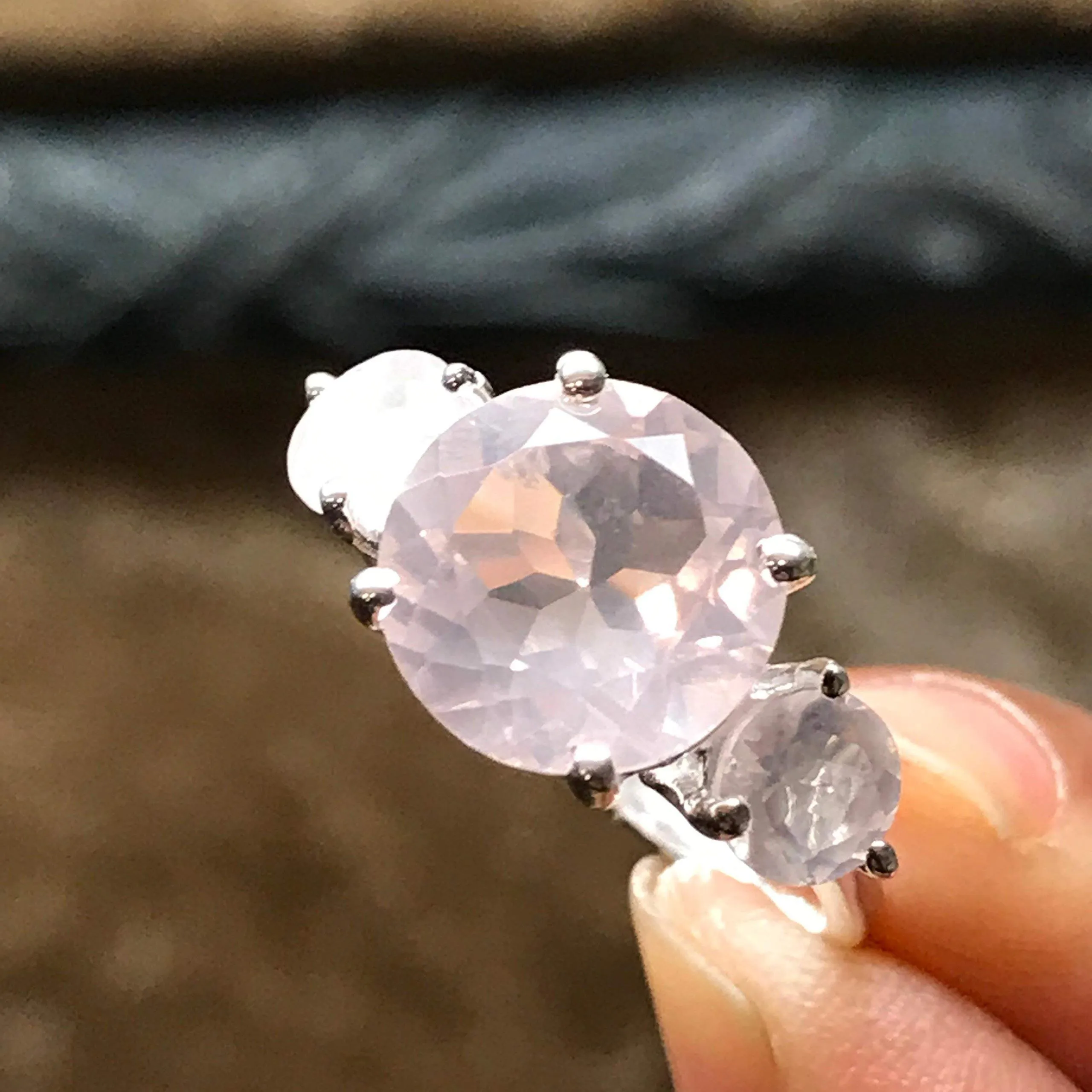 Natural 2.5ct Pink Rose Quartz 925 Sterling Silver Ring Size 6, 7, 8, 9