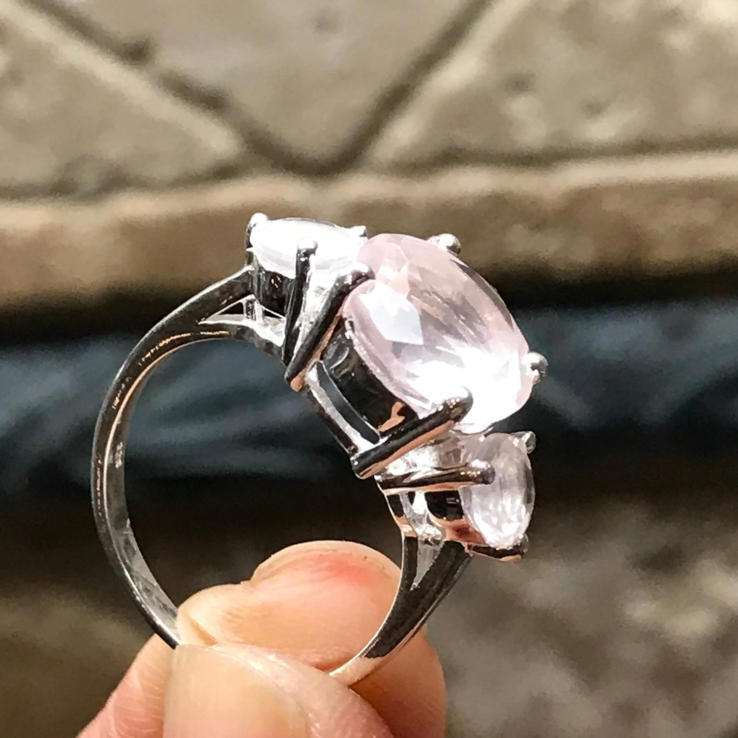 Natural 2.5ct Pink Rose Quartz 925 Sterling Silver Ring Size 6, 7, 8, 9