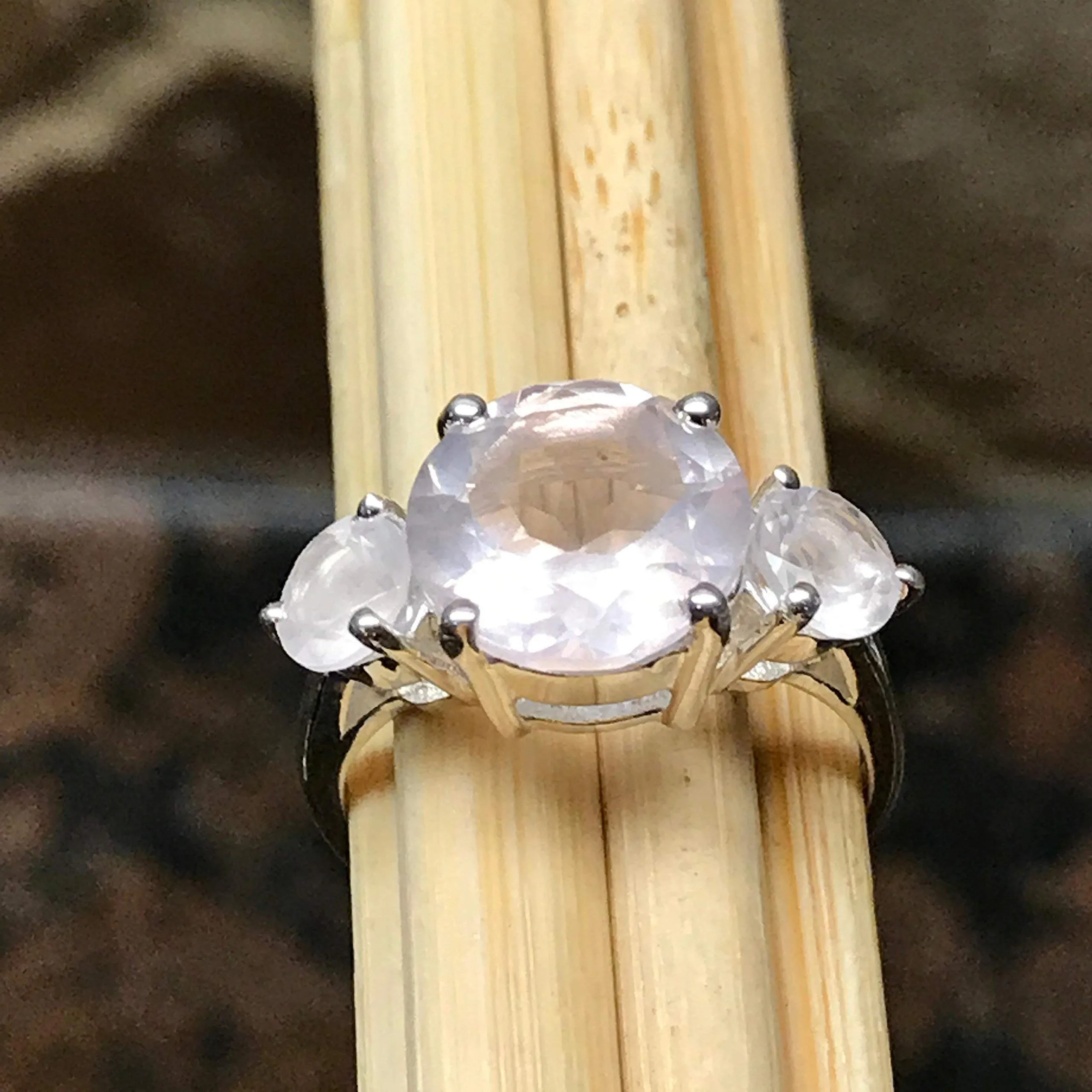 Natural 2.5ct Pink Rose Quartz 925 Sterling Silver Ring Size 6, 7, 8, 9