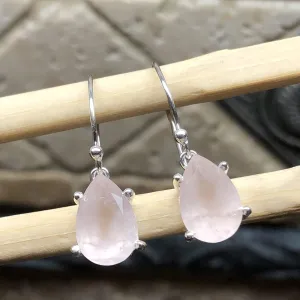 Natural 2ct Pink Rose Quartz 925 Solid Sterling Silver Earrings 25mm