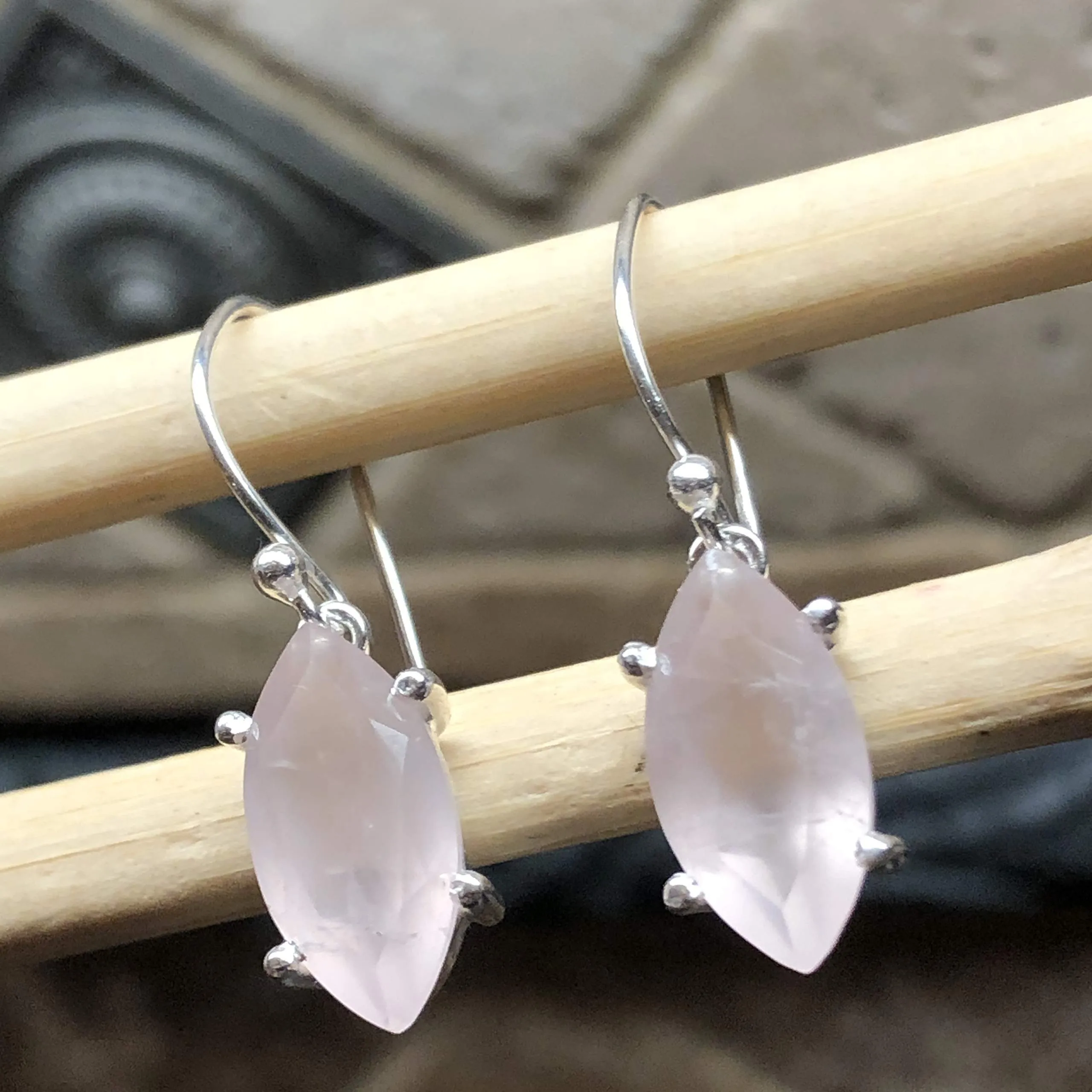 Natural 2ct Pink Rose Quartz 925 Solid Sterling Silver Earrings 25mm