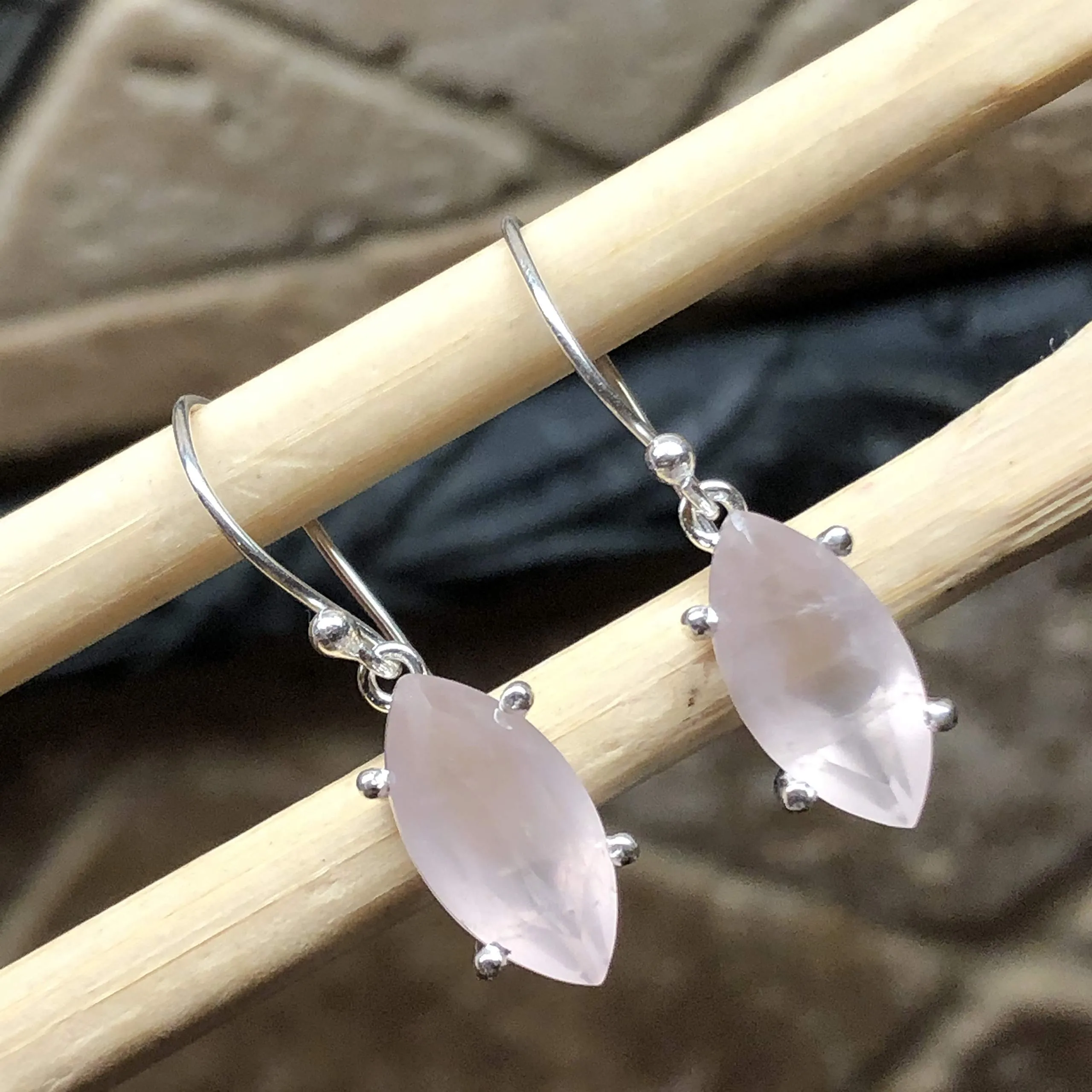 Natural 2ct Pink Rose Quartz 925 Solid Sterling Silver Earrings 25mm