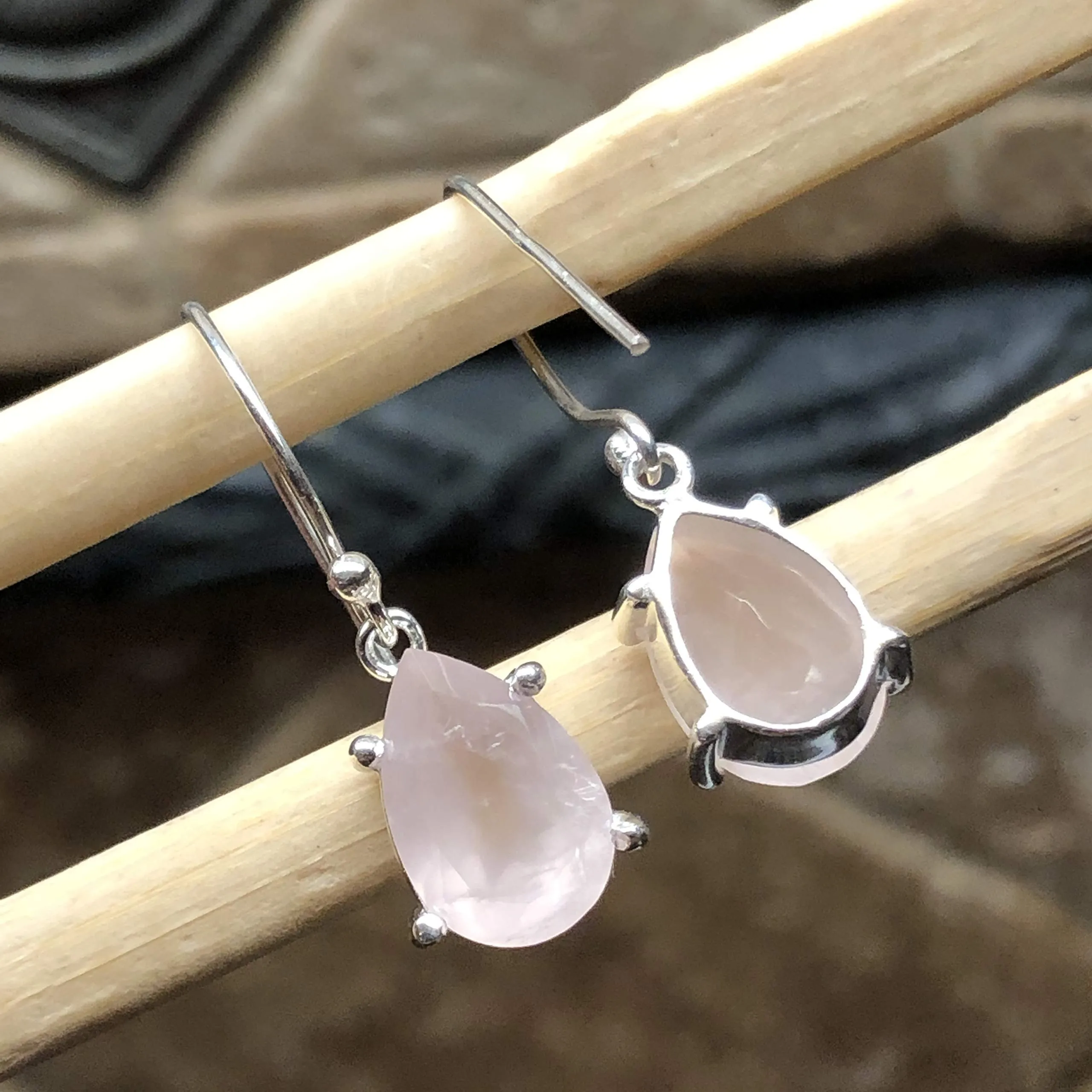 Natural 2ct Pink Rose Quartz 925 Solid Sterling Silver Earrings 25mm