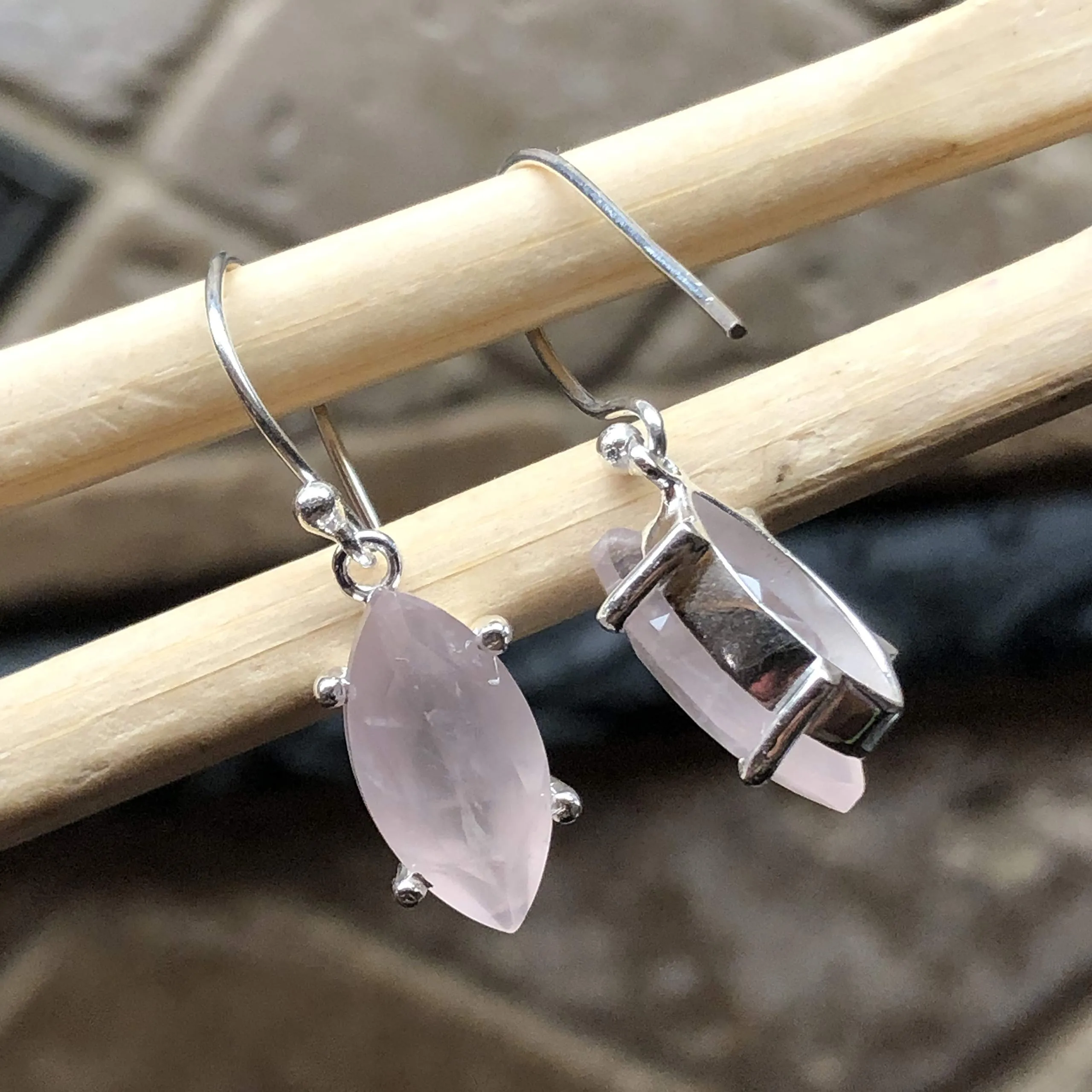 Natural 2ct Pink Rose Quartz 925 Solid Sterling Silver Earrings 25mm