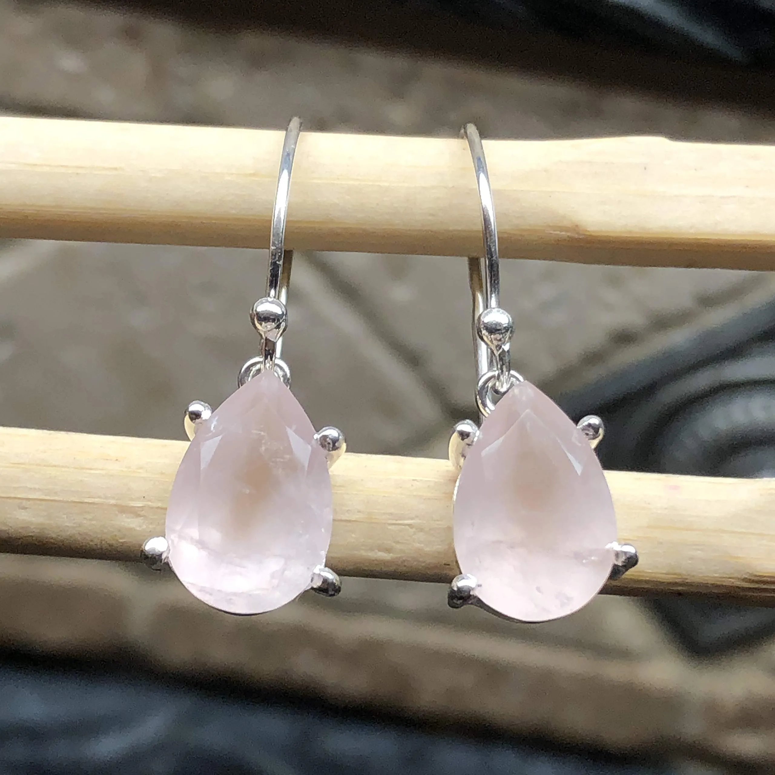 Natural 2ct Pink Rose Quartz 925 Solid Sterling Silver Earrings 25mm