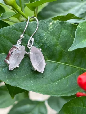 Natural 2ct Pink Rose Quartz 925 Solid Sterling Silver Earrings 25mm