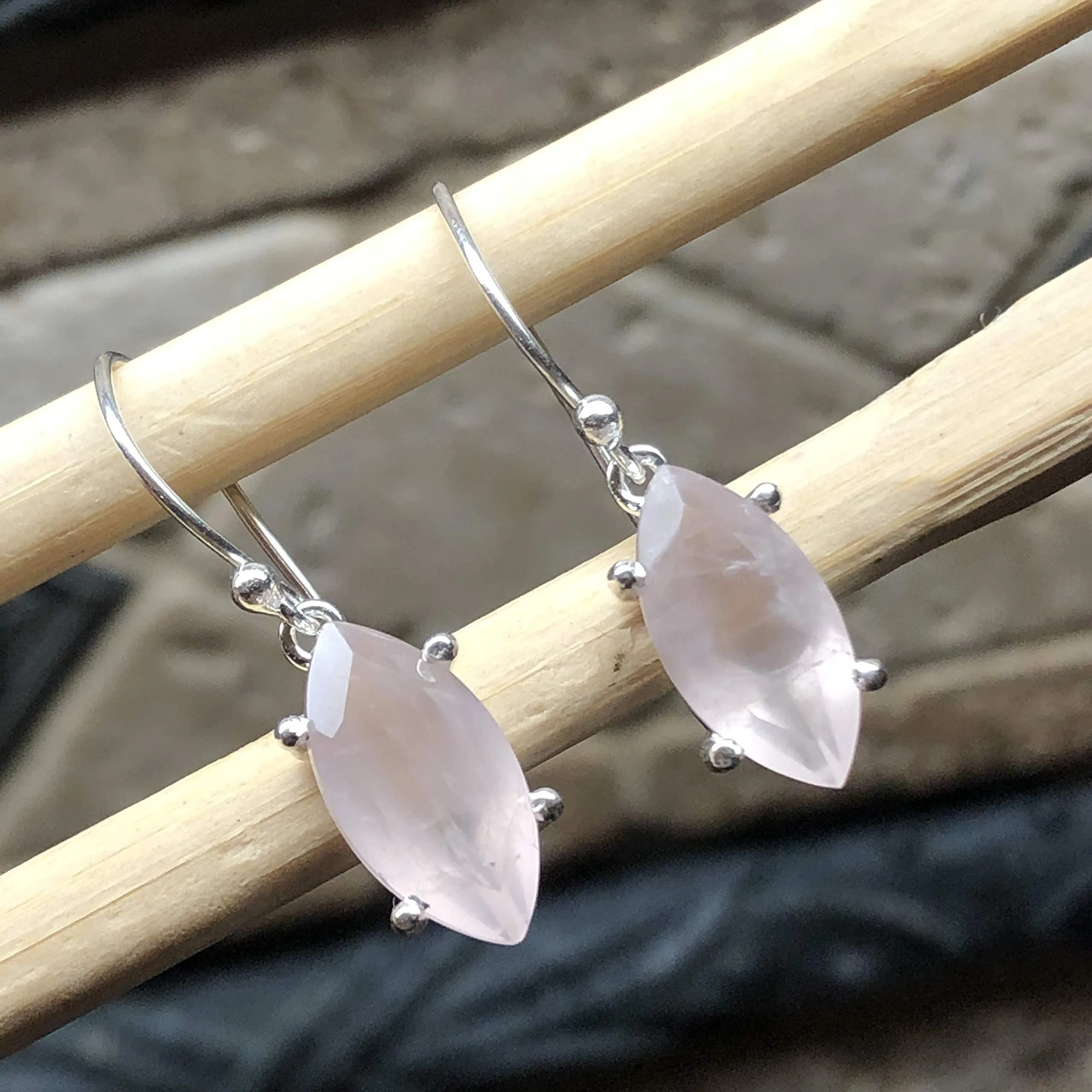 Natural 2ct Pink Rose Quartz 925 Solid Sterling Silver Earrings 25mm