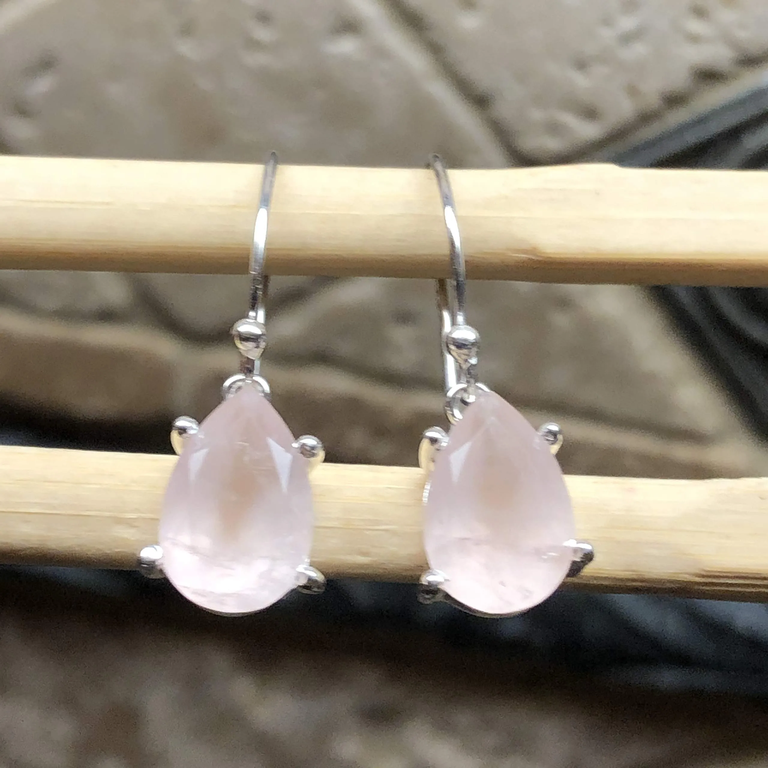 Natural 2ct Pink Rose Quartz 925 Solid Sterling Silver Earrings 25mm