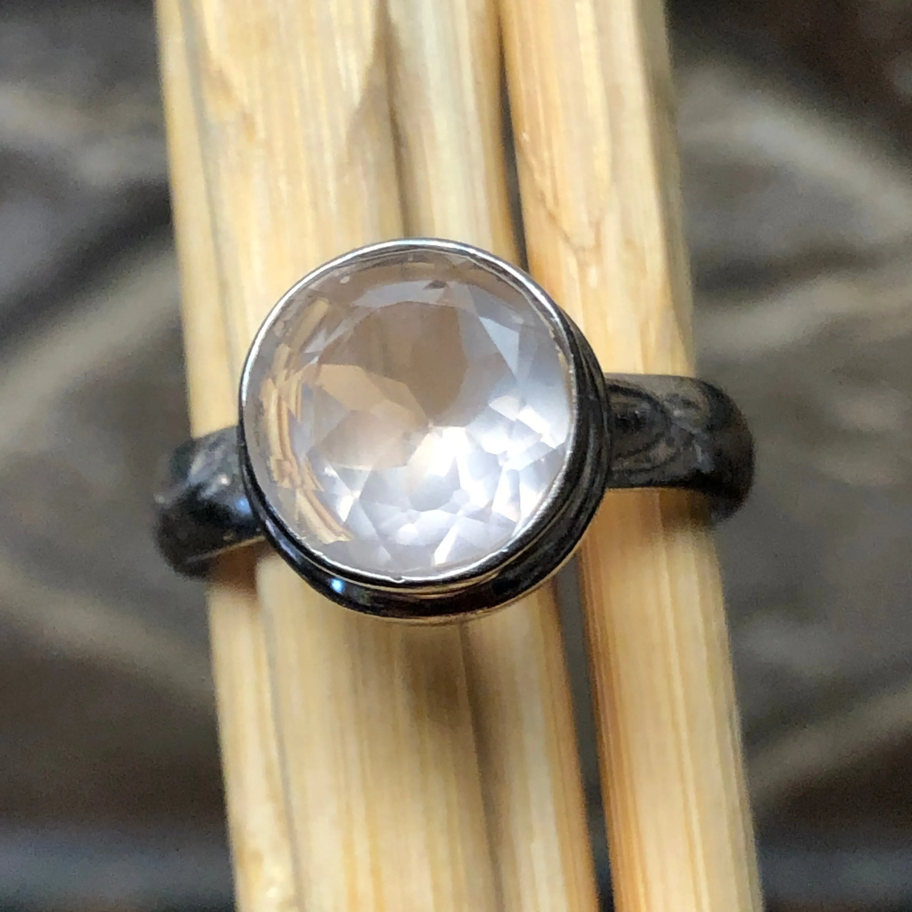 Natural 2ct Rose Quartz 925 Solid Sterling Silver Engagement Ring Size 7