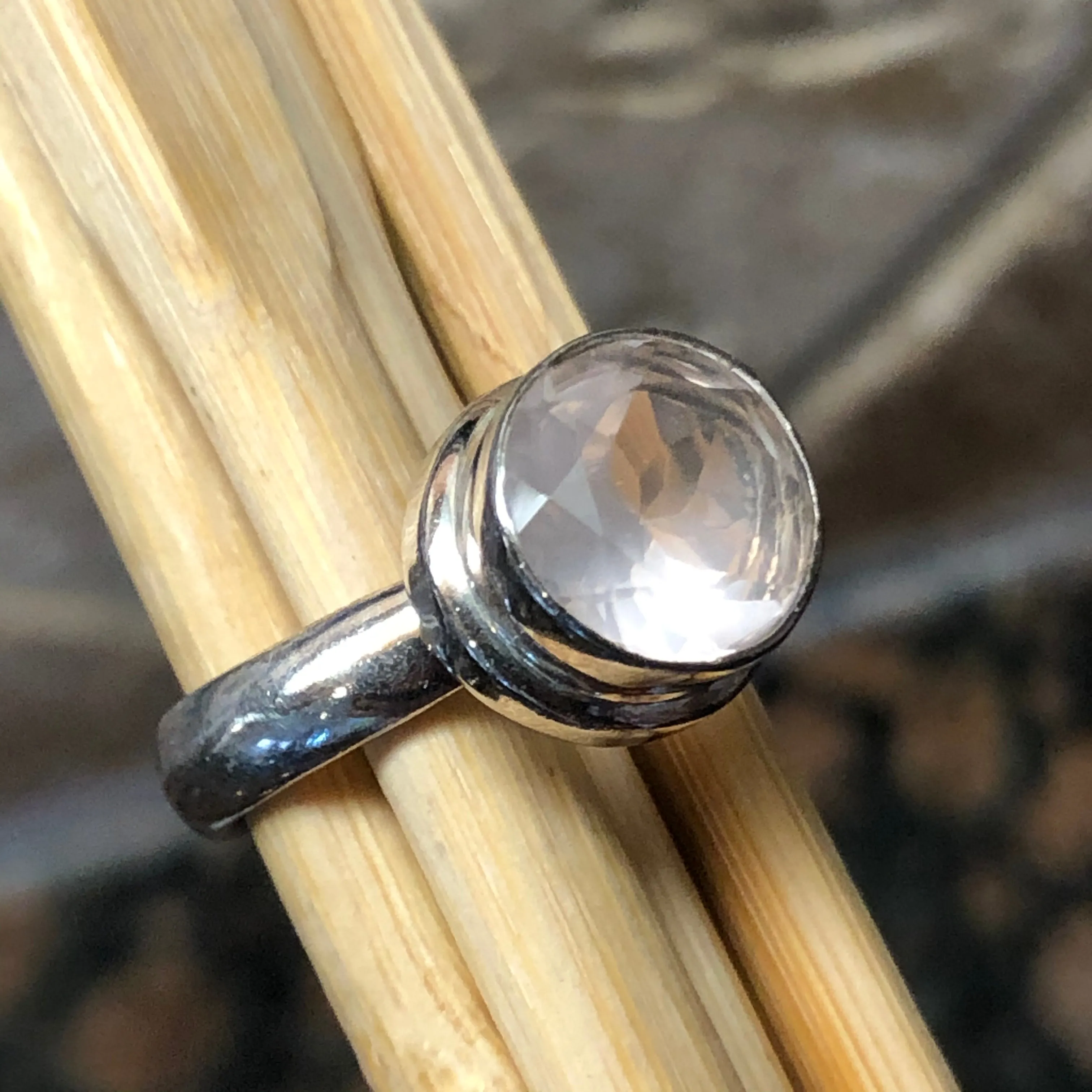 Natural 2ct Rose Quartz 925 Solid Sterling Silver Engagement Ring Size 7