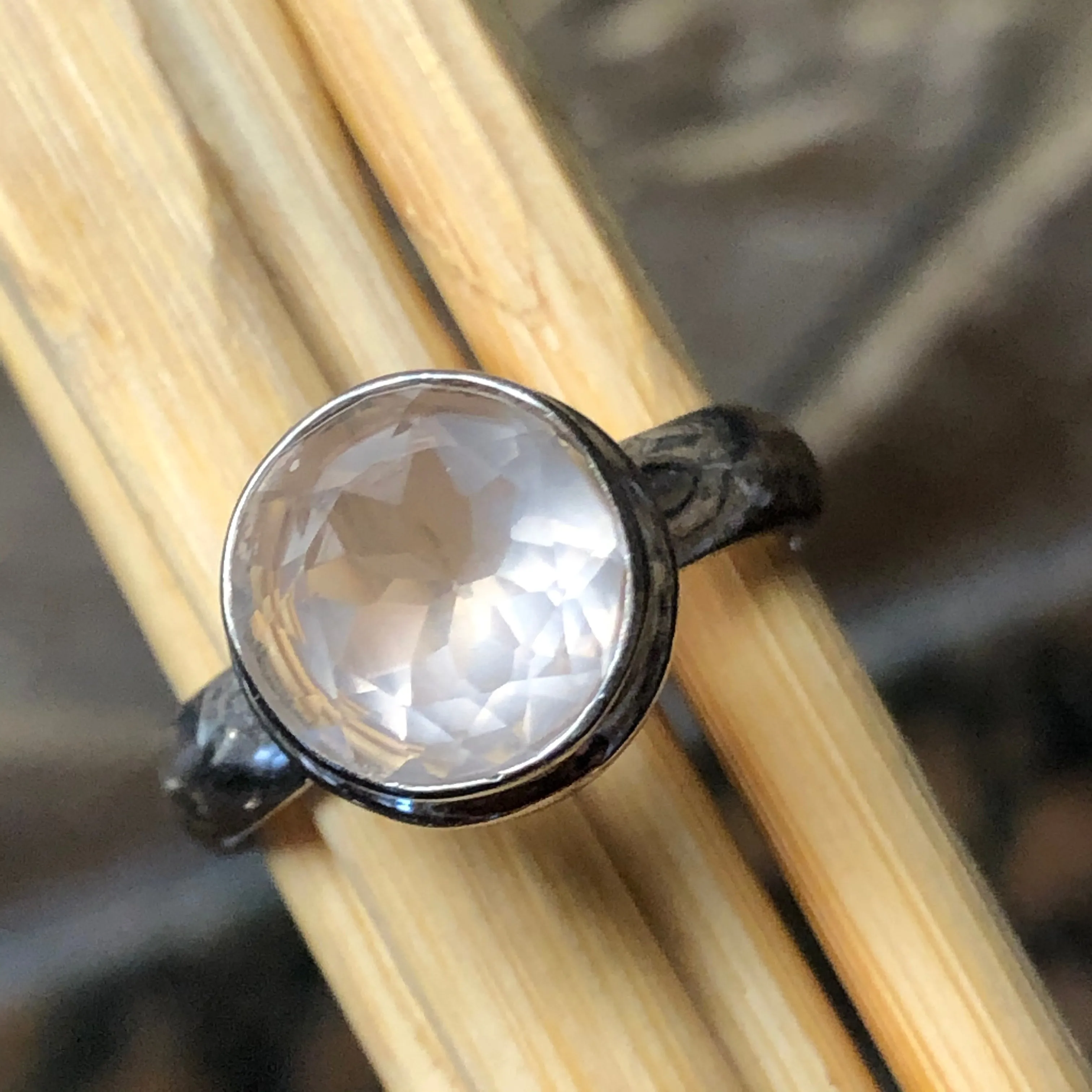 Natural 2ct Rose Quartz 925 Solid Sterling Silver Engagement Ring Size 7