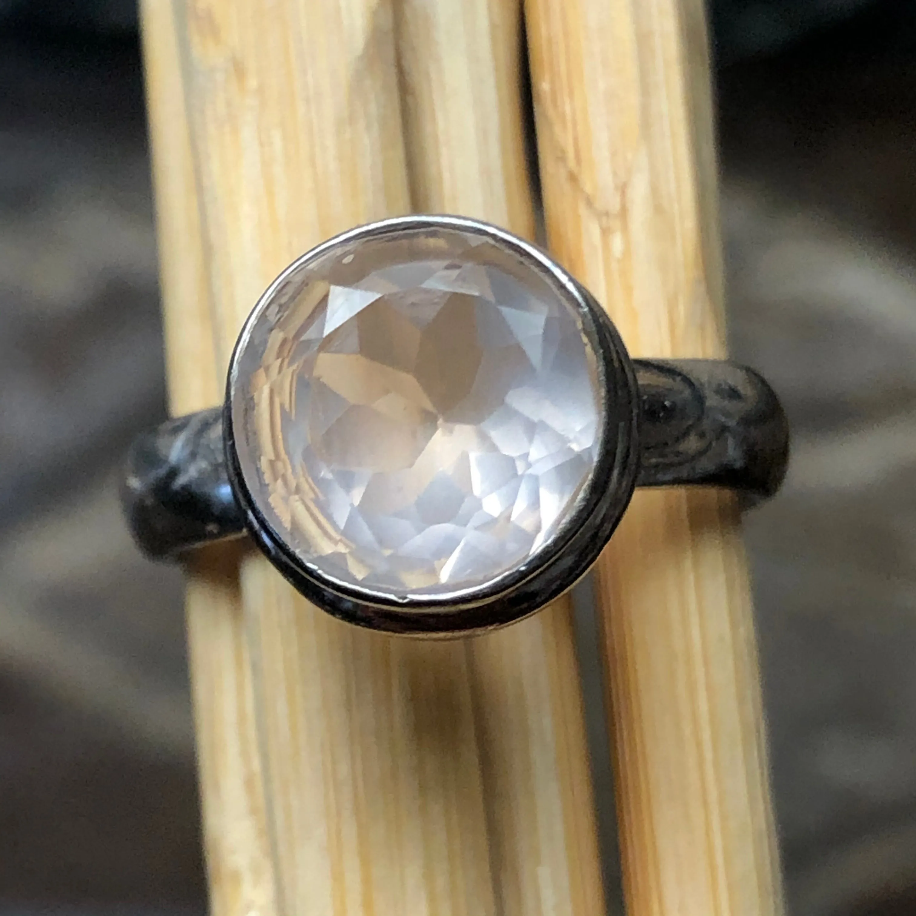 Natural 2ct Rose Quartz 925 Solid Sterling Silver Engagement Ring Size 7