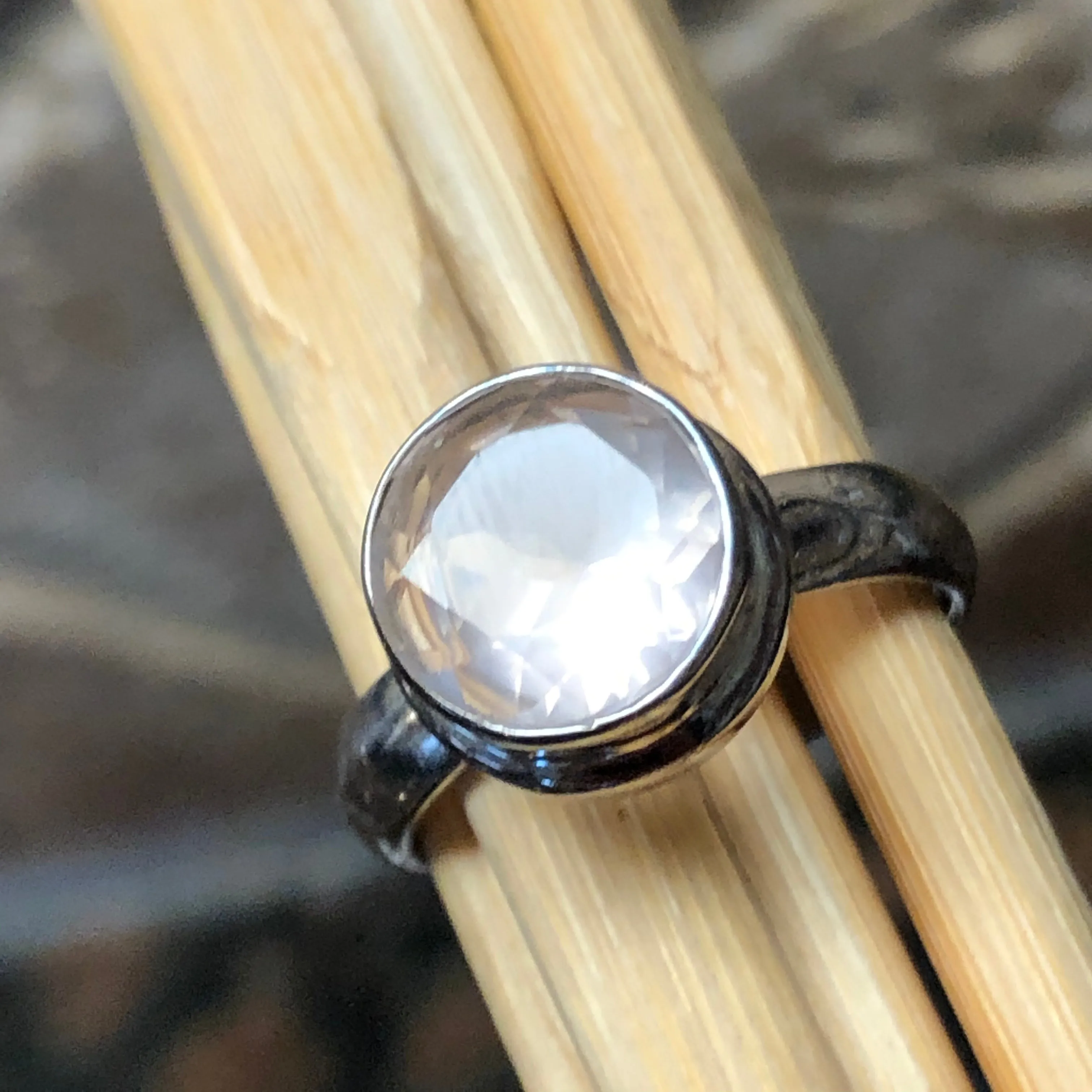 Natural 2ct Rose Quartz 925 Solid Sterling Silver Engagement Ring Size 7