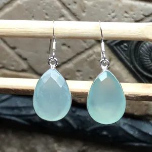 Natural Aqua Chalcedony 925 Solid Sterling Silver Earrings 30mm