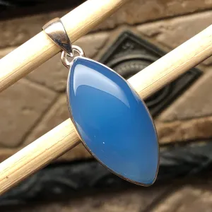 Natural Blue Chalcedony 925 Solid Sterling Silver Pendant 40mm