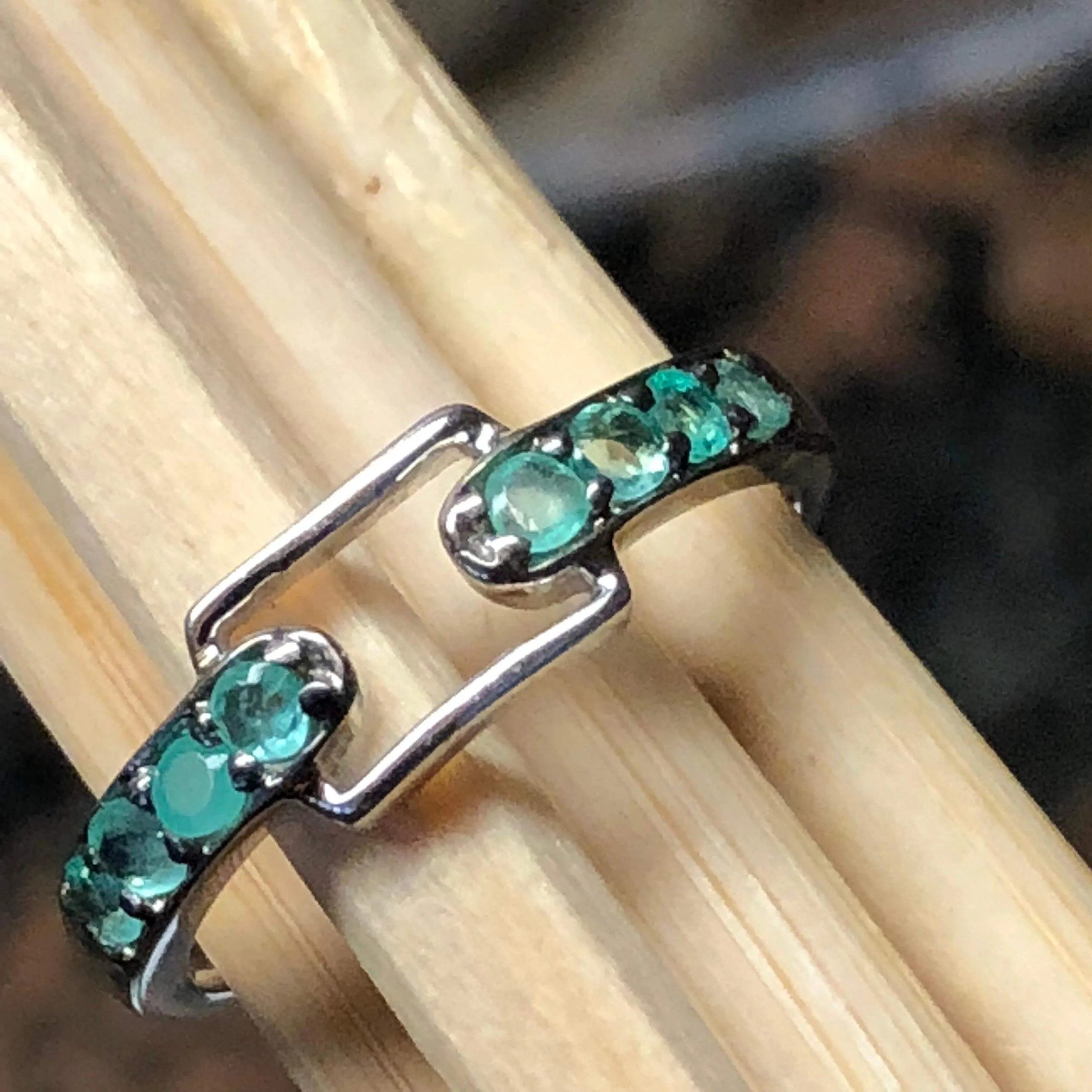 Natural Green Emerald 925 Solid Sterling Silver Engagement Ring Size 6, 7, 8, 9