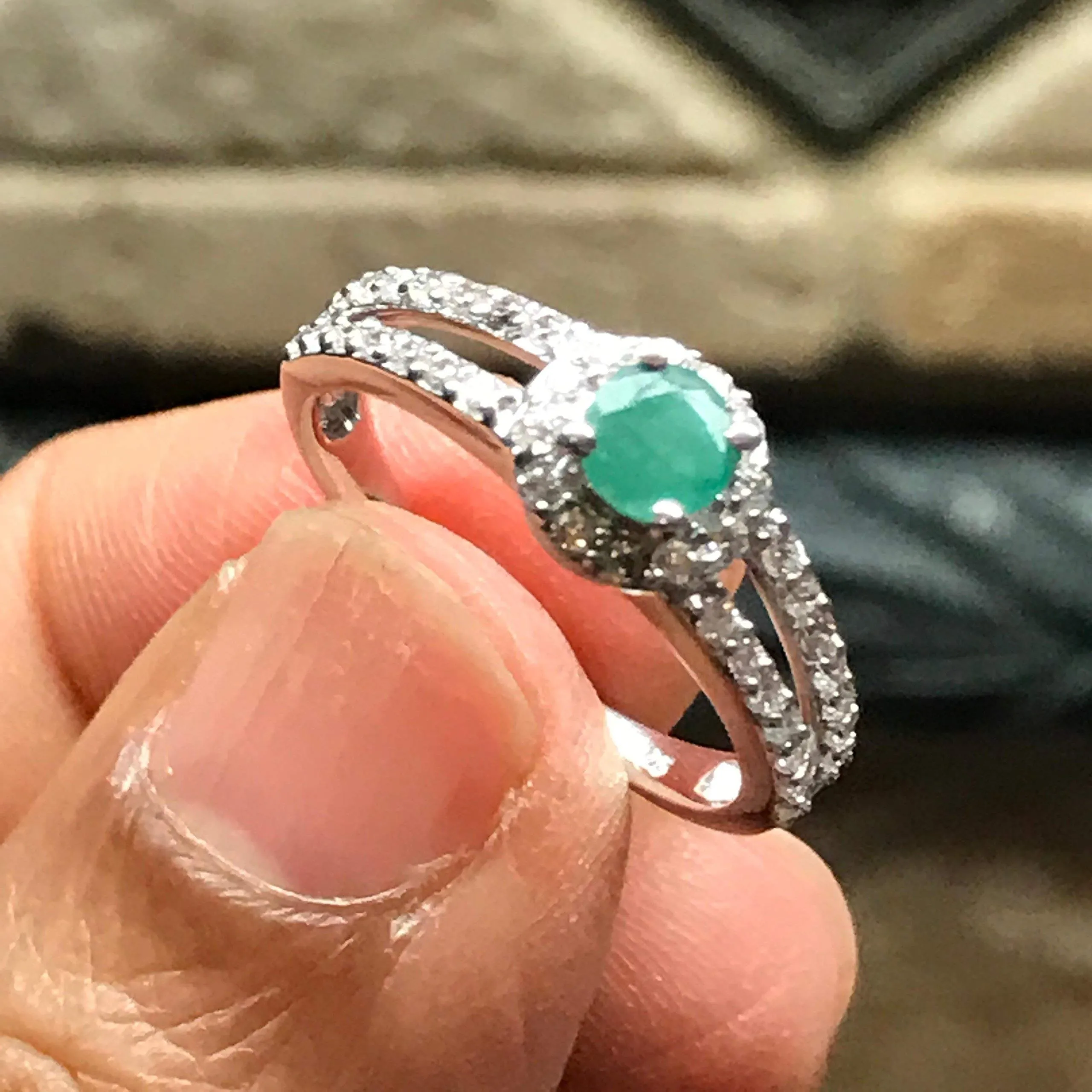 Natural Green Emerald 925 Solid Sterling Silver Engagement Ring Size 6, 7, 8, 9