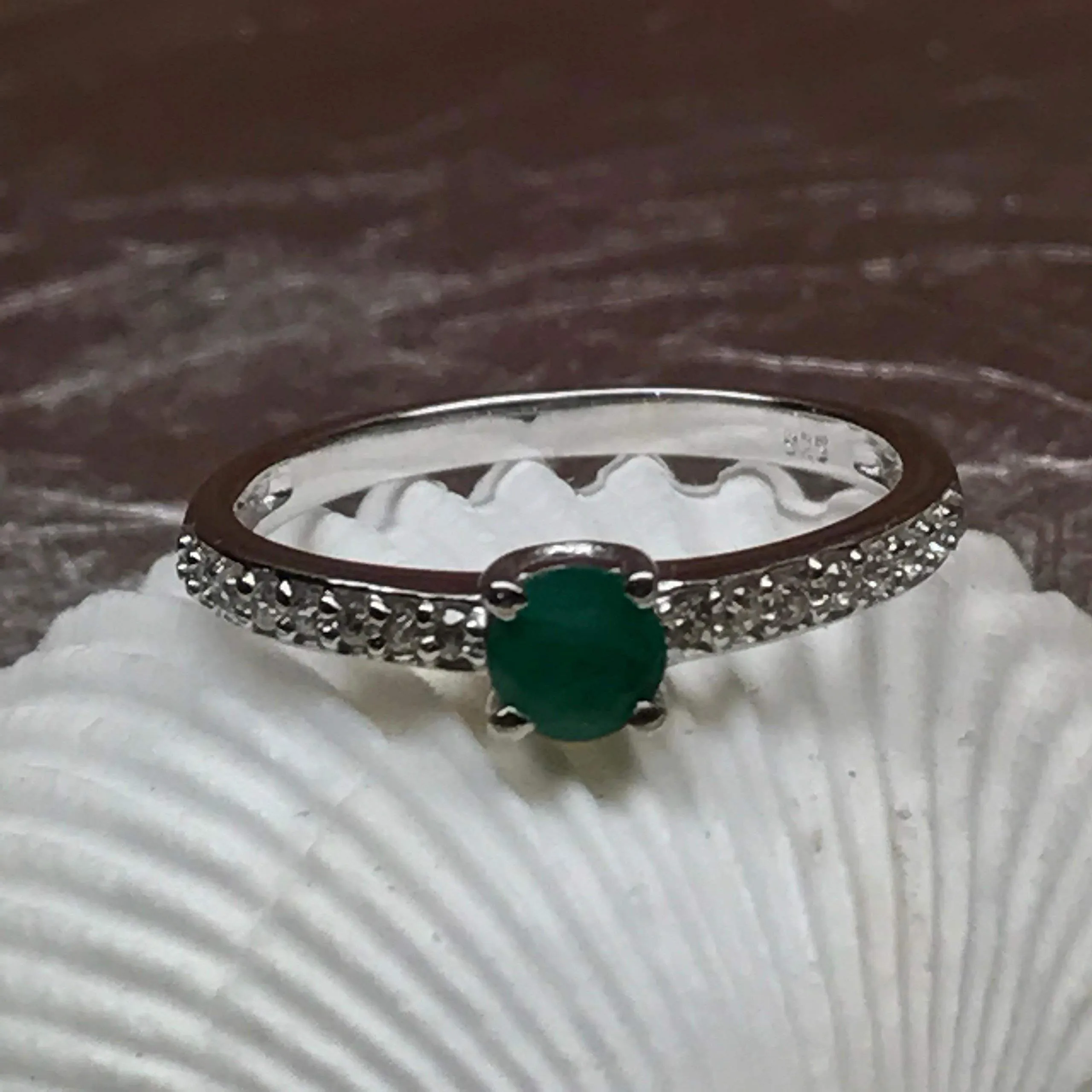 Natural Green Emerald 925 Solid Sterling Silver Engagement Ring Size 6, 7, 8, 9