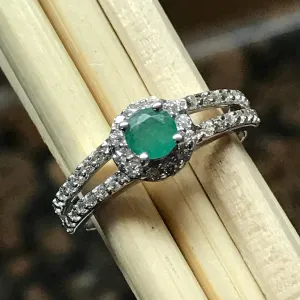 Natural Green Emerald 925 Solid Sterling Silver Engagement Ring Size 6, 7, 8, 9