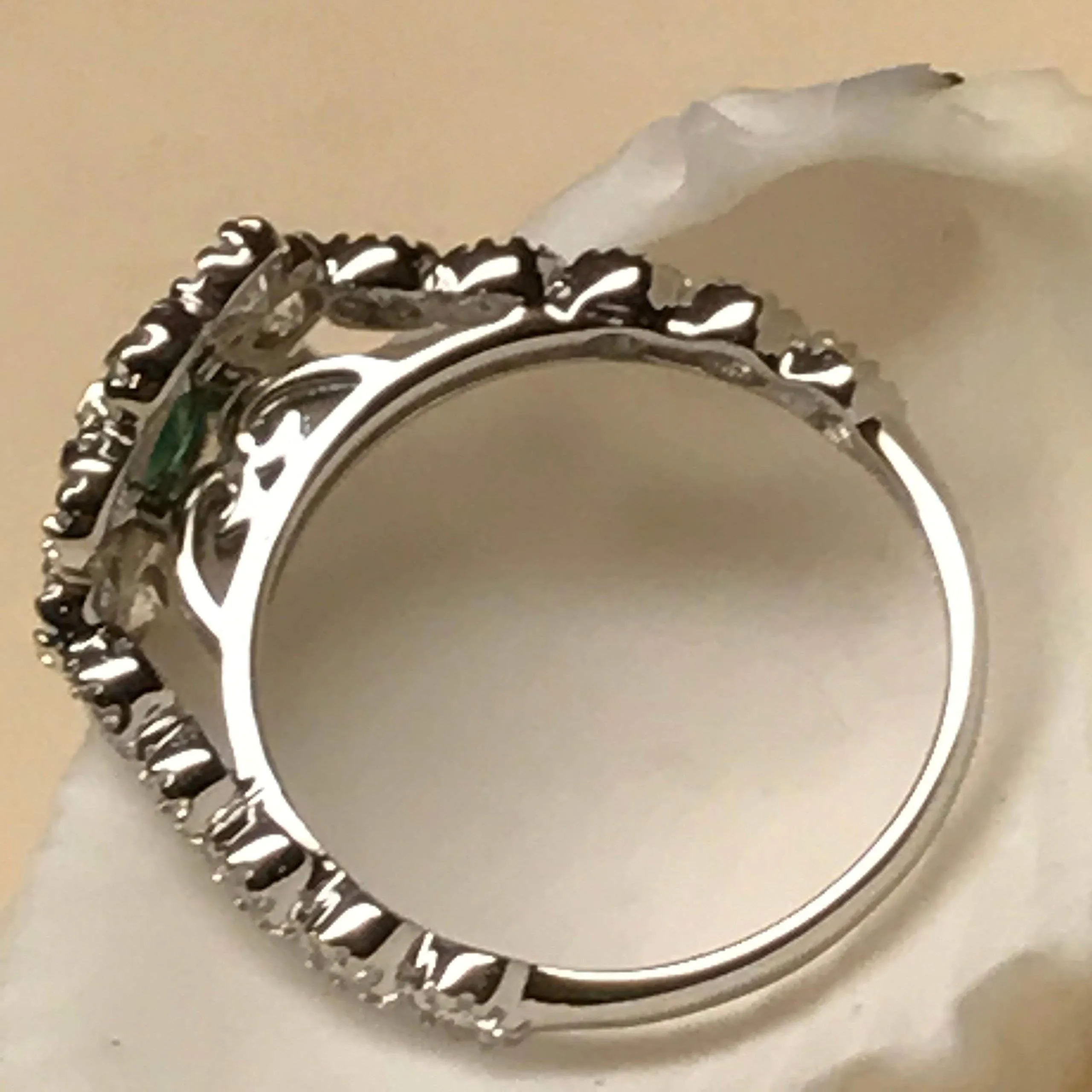 Natural Green Emerald 925 Solid Sterling Silver Engagement Ring Size 6, 7, 8, 9