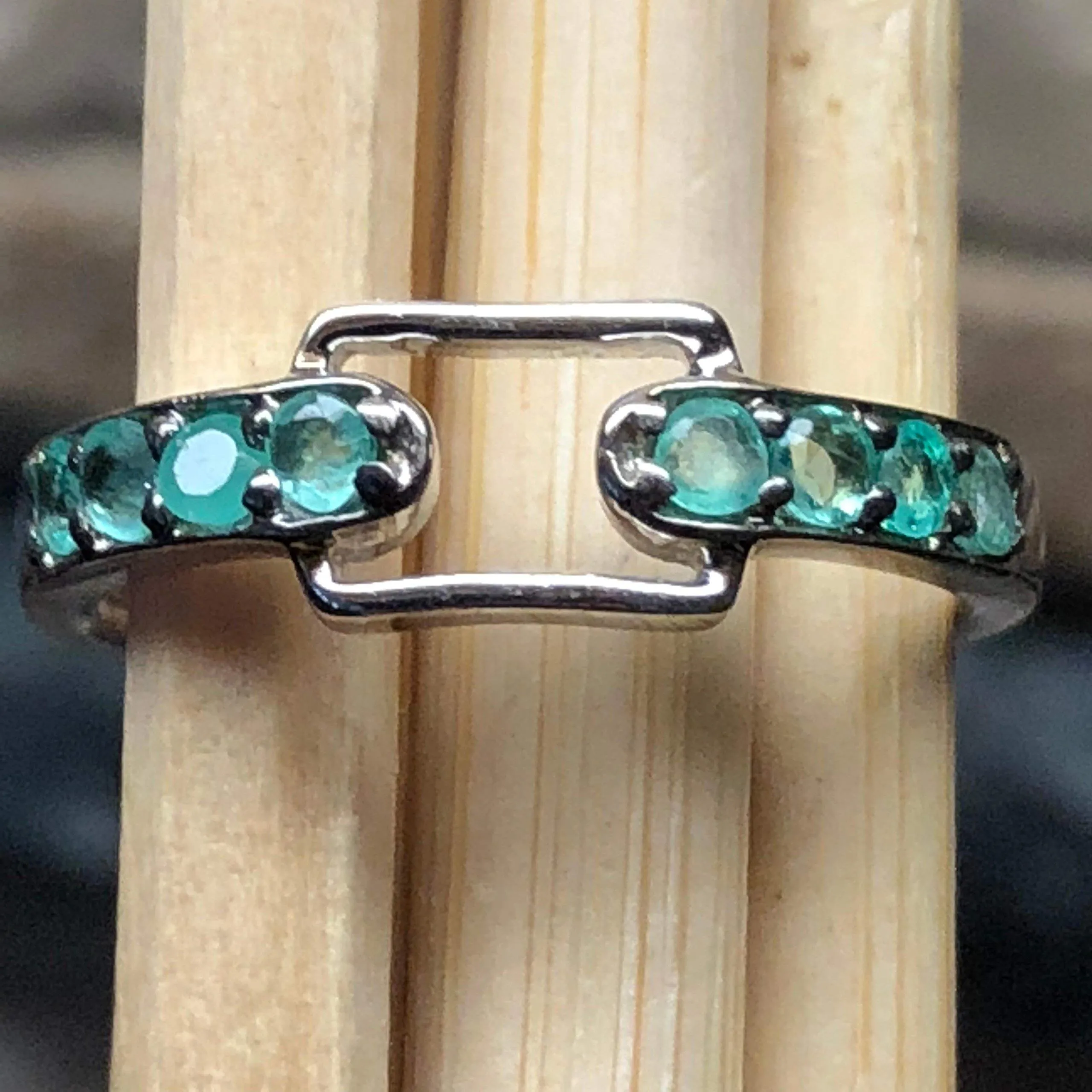 Natural Green Emerald 925 Solid Sterling Silver Engagement Ring Size 6, 7, 8, 9