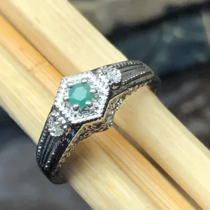 Natural Green Emerald 925 Solid Sterling Silver Engagement Ring Size 6, 7, 8, 9