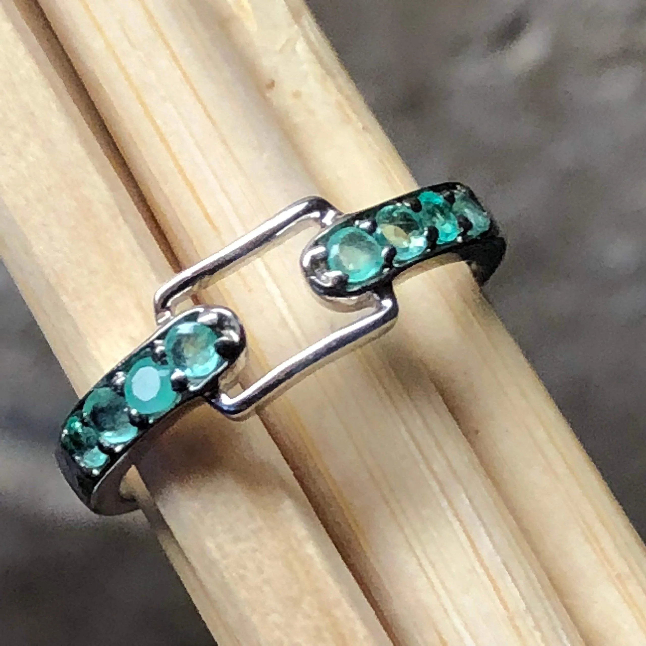 Natural Green Emerald 925 Solid Sterling Silver Engagement Ring Size 6, 7, 8, 9