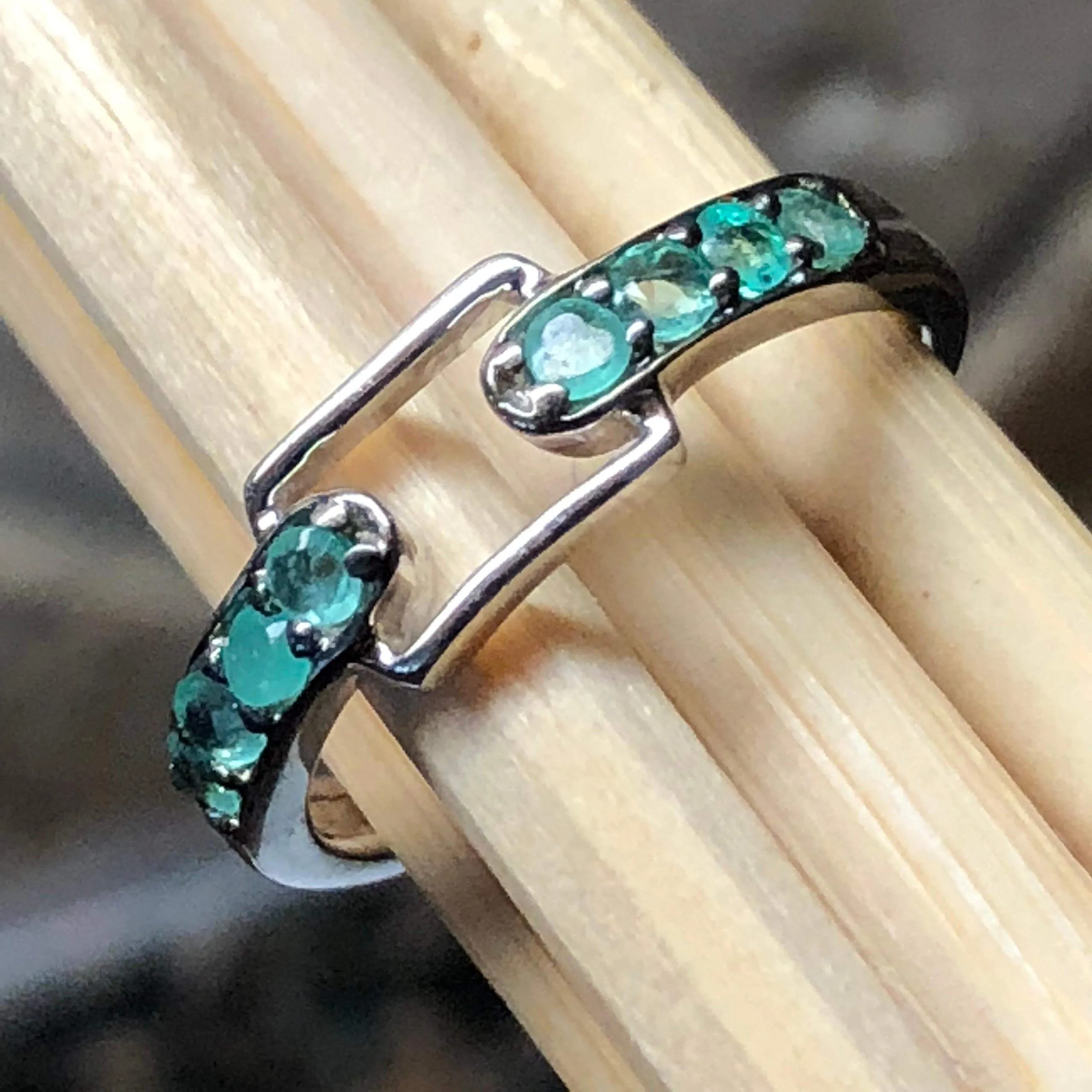 Natural Green Emerald 925 Solid Sterling Silver Engagement Ring Size 6, 7, 8, 9
