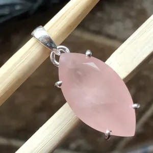 Natural Pink Rose Quartz 925 Solid Sterling Silver Pendant 30mm