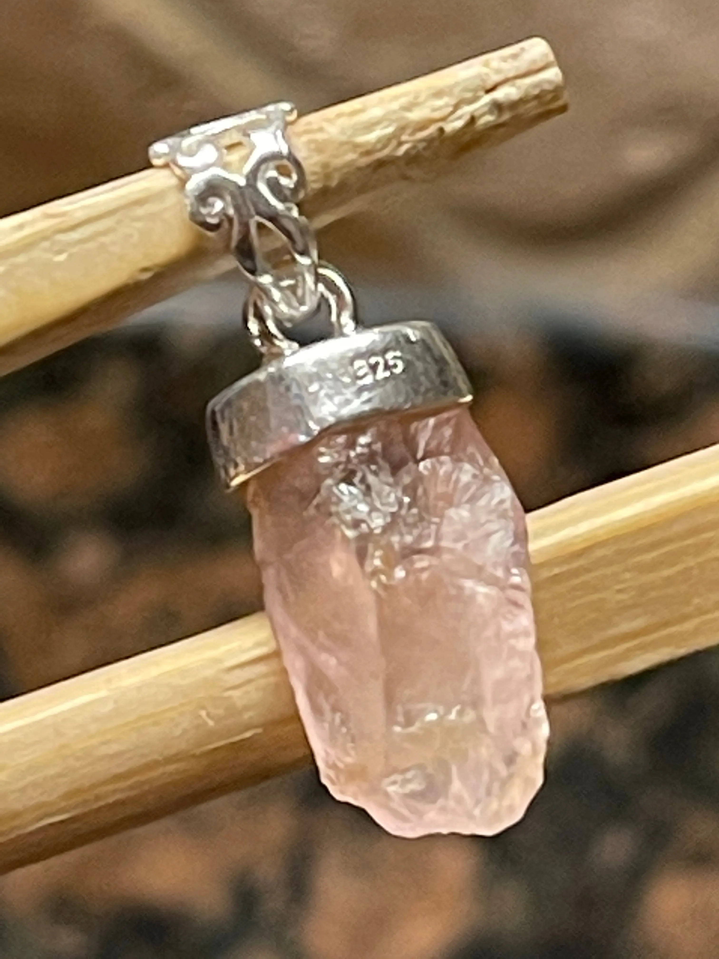 Natural Pink Rose Quartz, Garnet 925 Solid Sterling Silver Pendant 27mm
