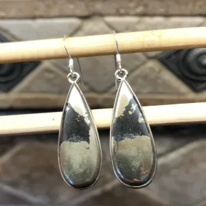 Natural Pyrite in Magnetite 925 Solid Sterling Silver Earrings 30mm