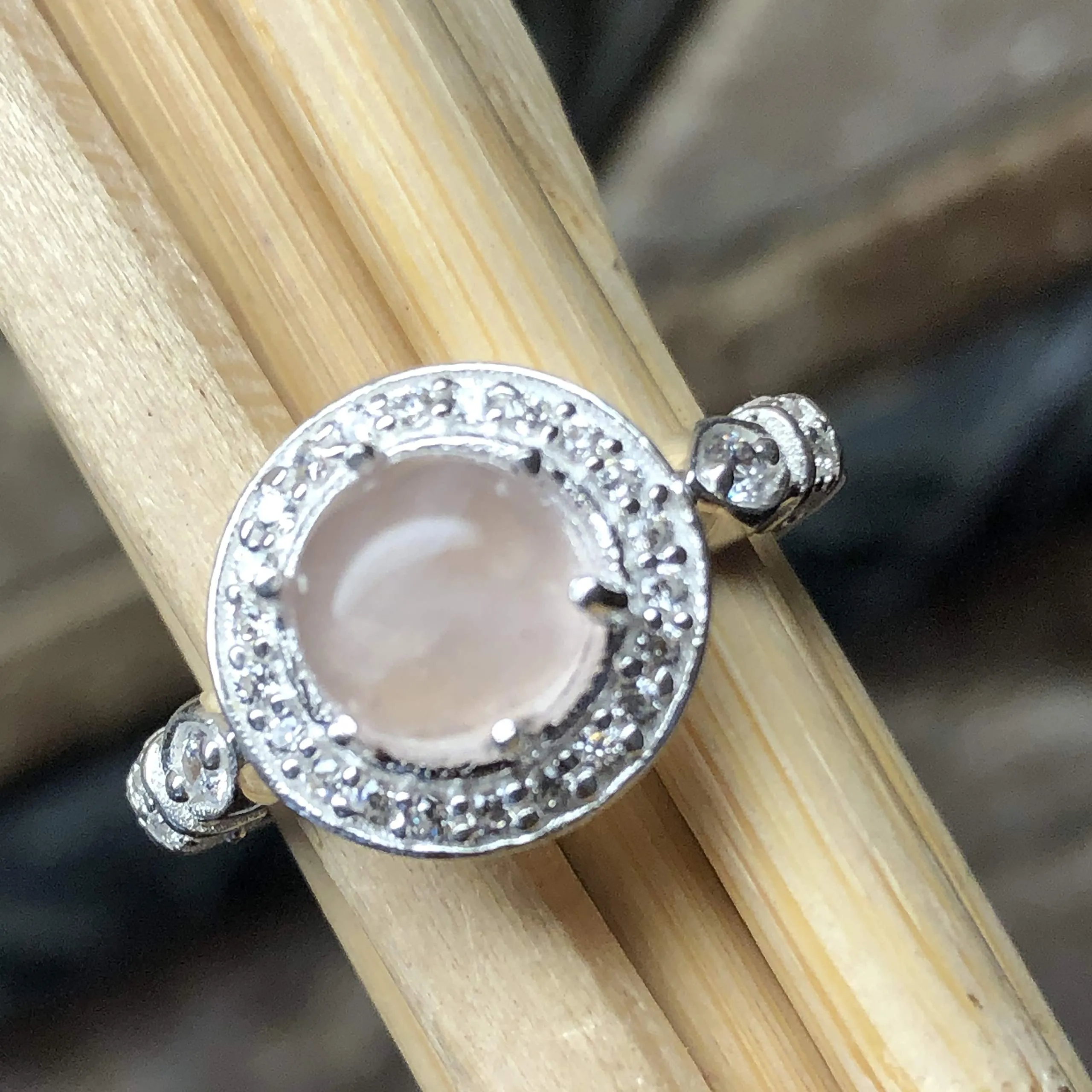 Natural Rose Quartz 925 Solid Sterling Silver Engagement Ring Size 6, 7, 8, 9