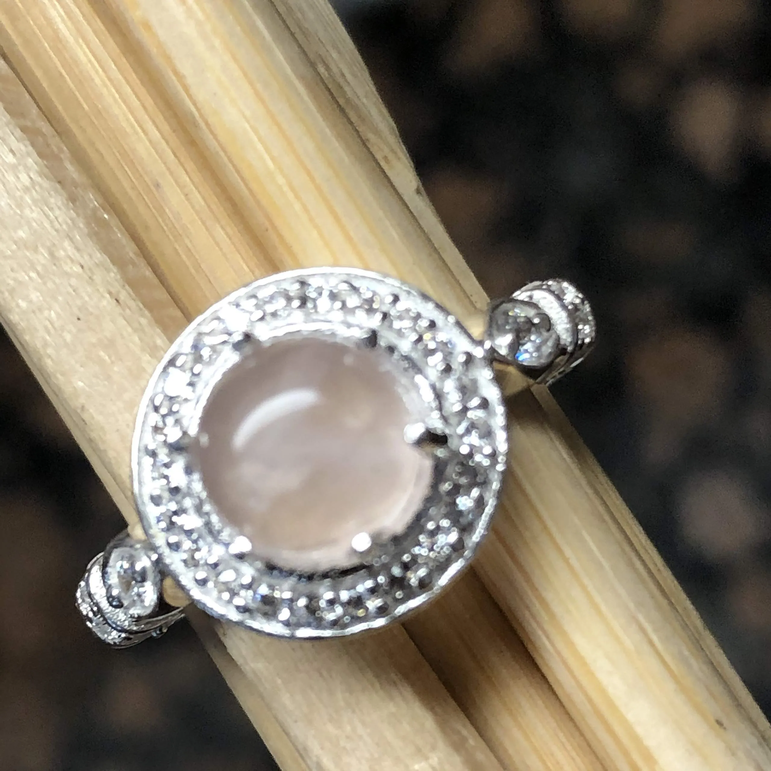 Natural Rose Quartz 925 Solid Sterling Silver Engagement Ring Size 6, 7, 8, 9