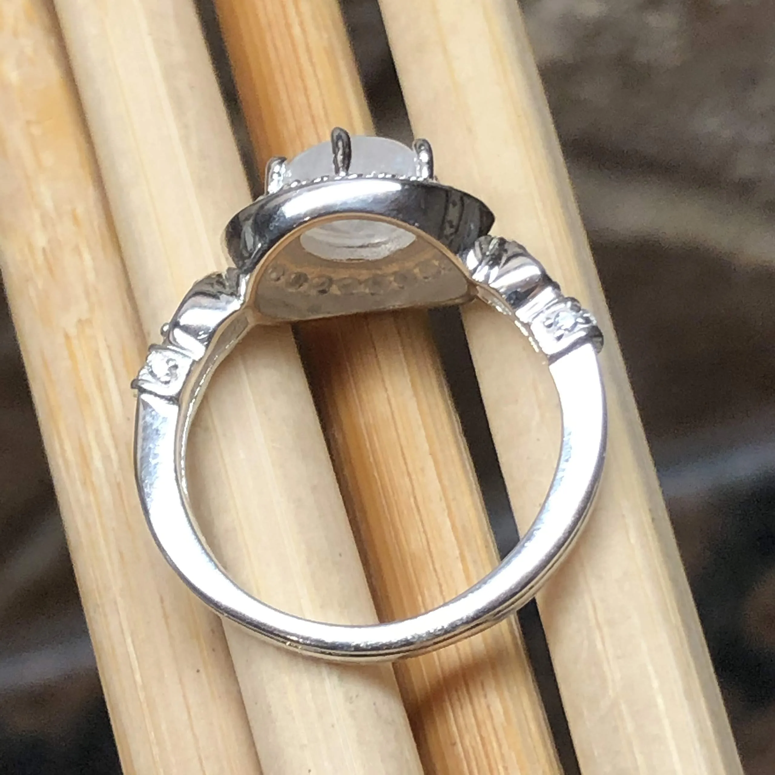 Natural Rose Quartz 925 Solid Sterling Silver Engagement Ring Size 6, 7, 8, 9