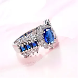 Navy Crystal & Cubic Zirconia Oval Halo Ring