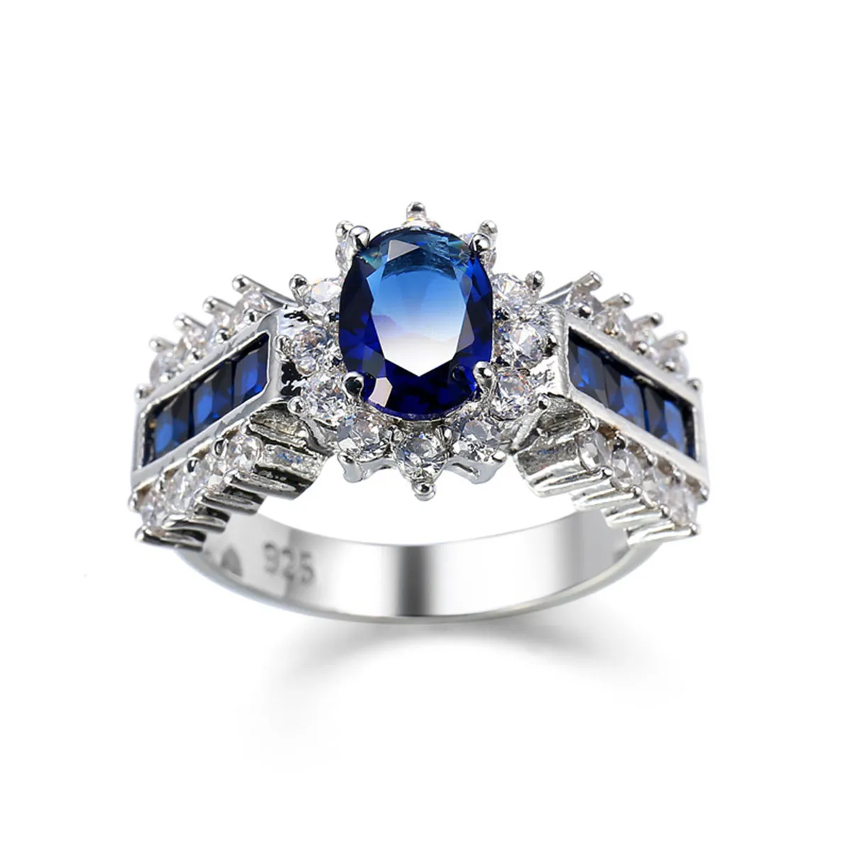 Navy Crystal & Cubic Zirconia Oval Halo Ring